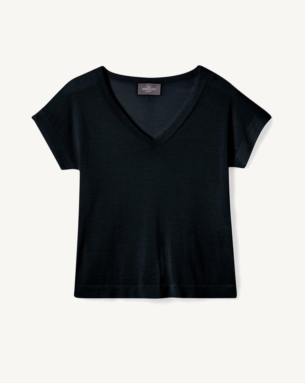 Col V ultrafin manches courtes-NOIR-70% CACHEMIRE 30% SOIE
