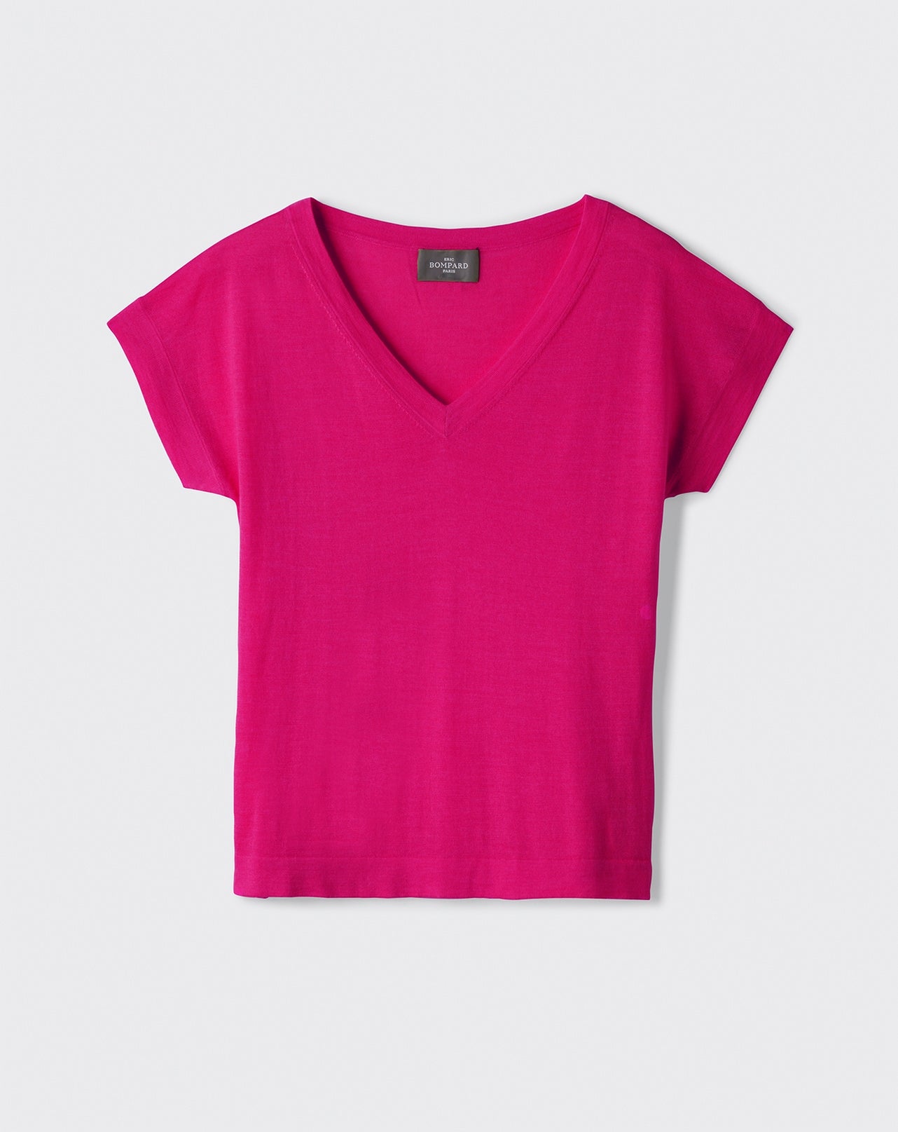 T-shirt col V -FUCHSIA-70% CACHEMIRE 30% SOIE