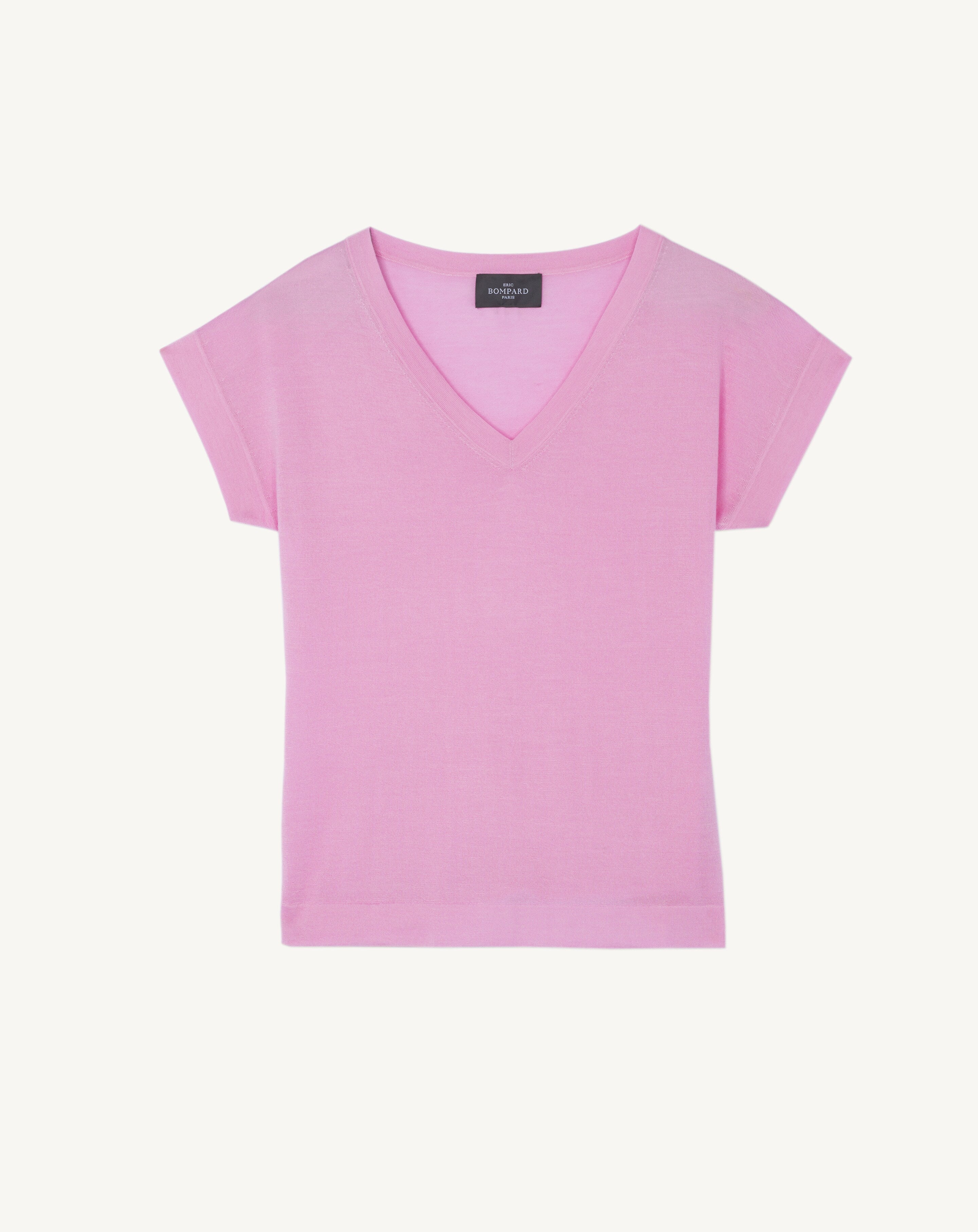 T-shirt col V -ROSE INDIEN-70% cachemire 30% soie