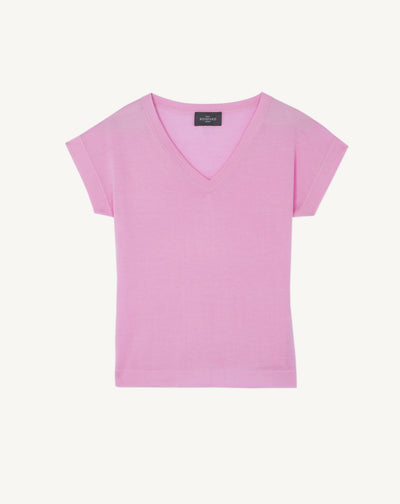 T-shirt col V -ROSE INDIEN-70% cachemire 30% soie