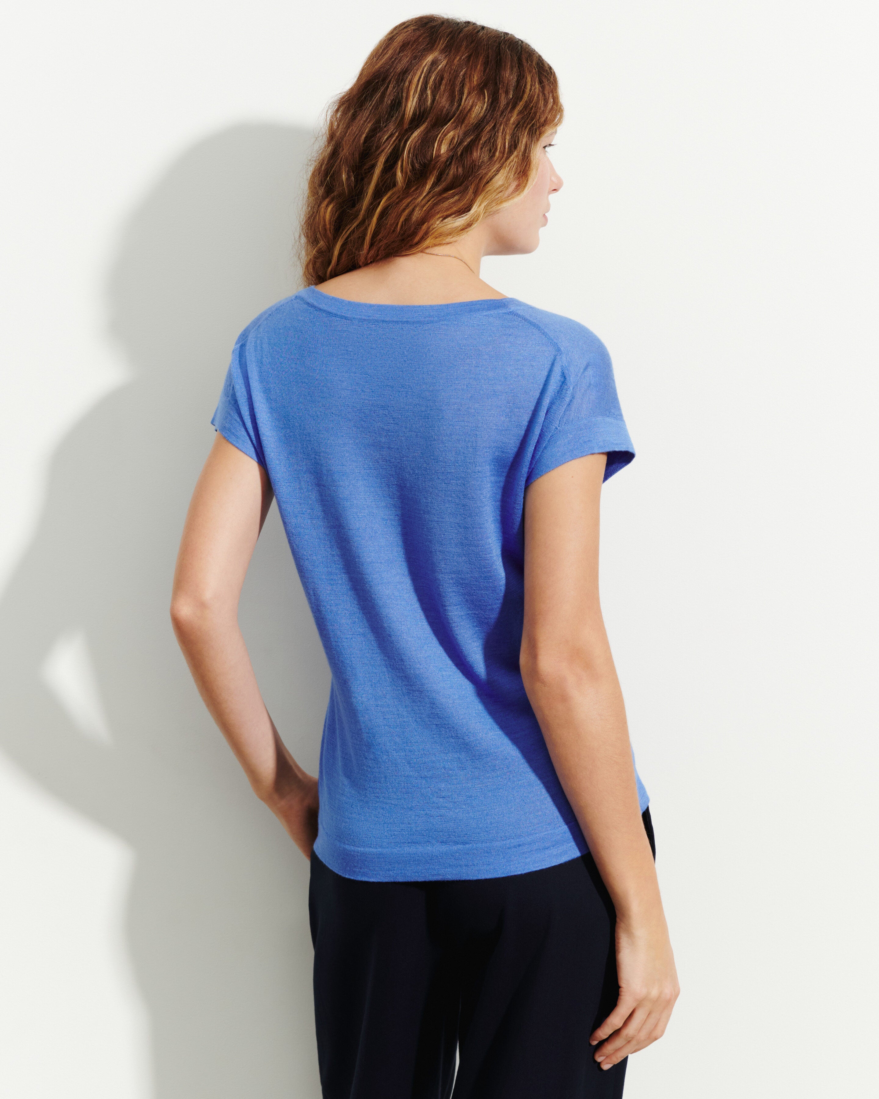 T-shirt col V -BLEU ALTHEA-70% cachemire 30% soie