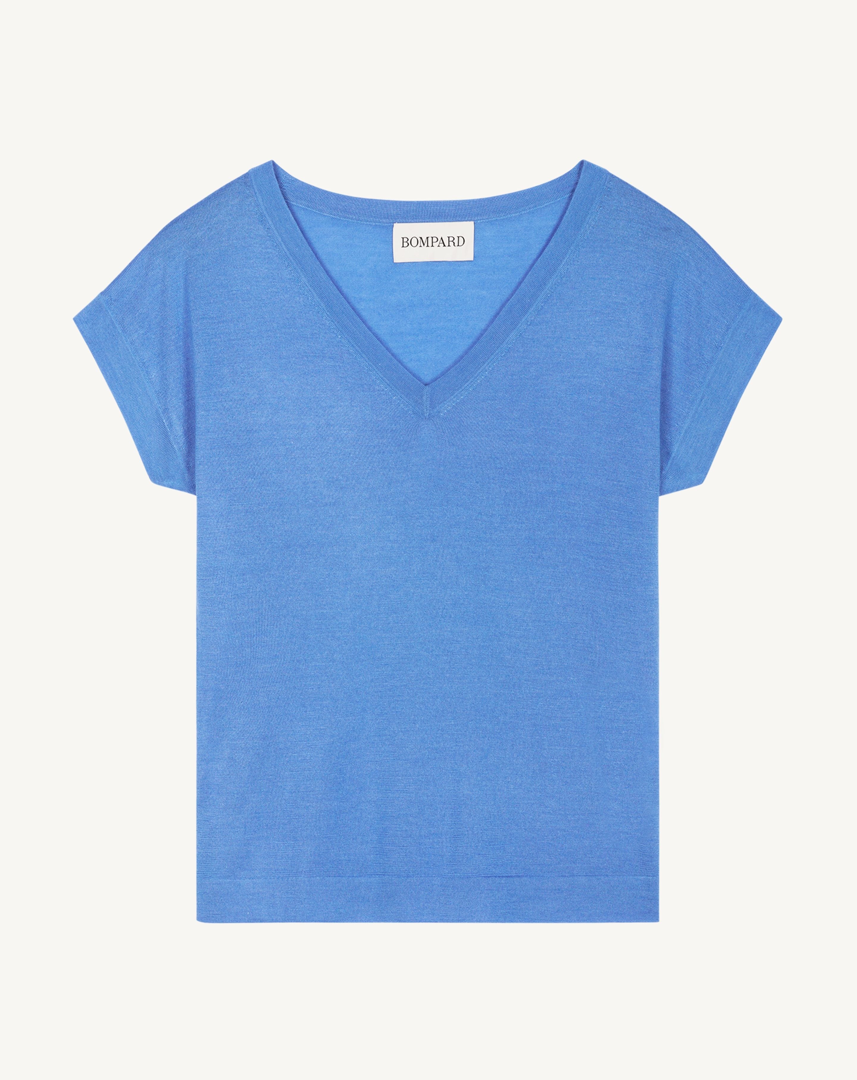 T-shirt col V -BLEU ALTHEA-70% cachemire 30% soie