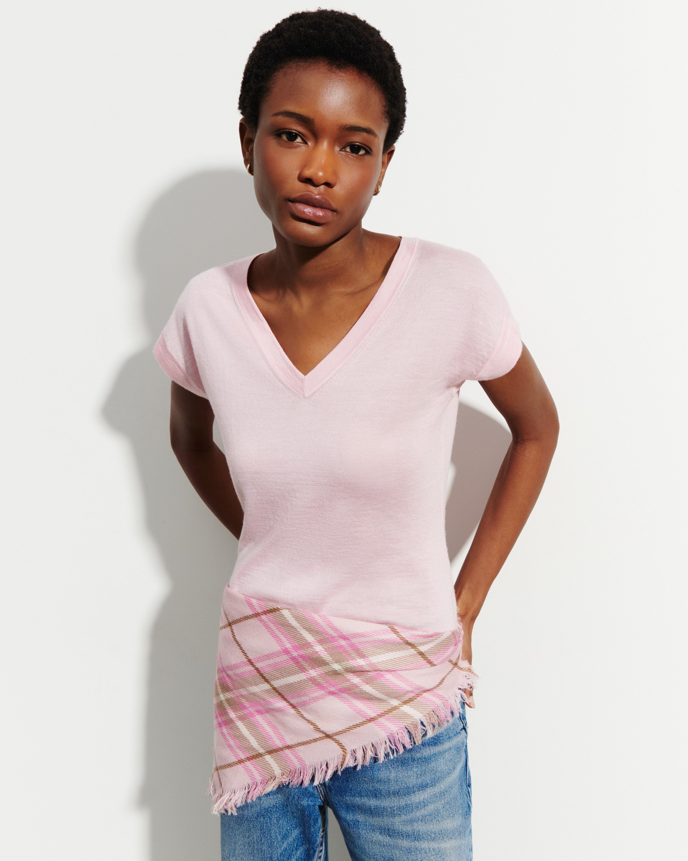 T-shirt col V -SAKURA-70% cachemire 30% soie