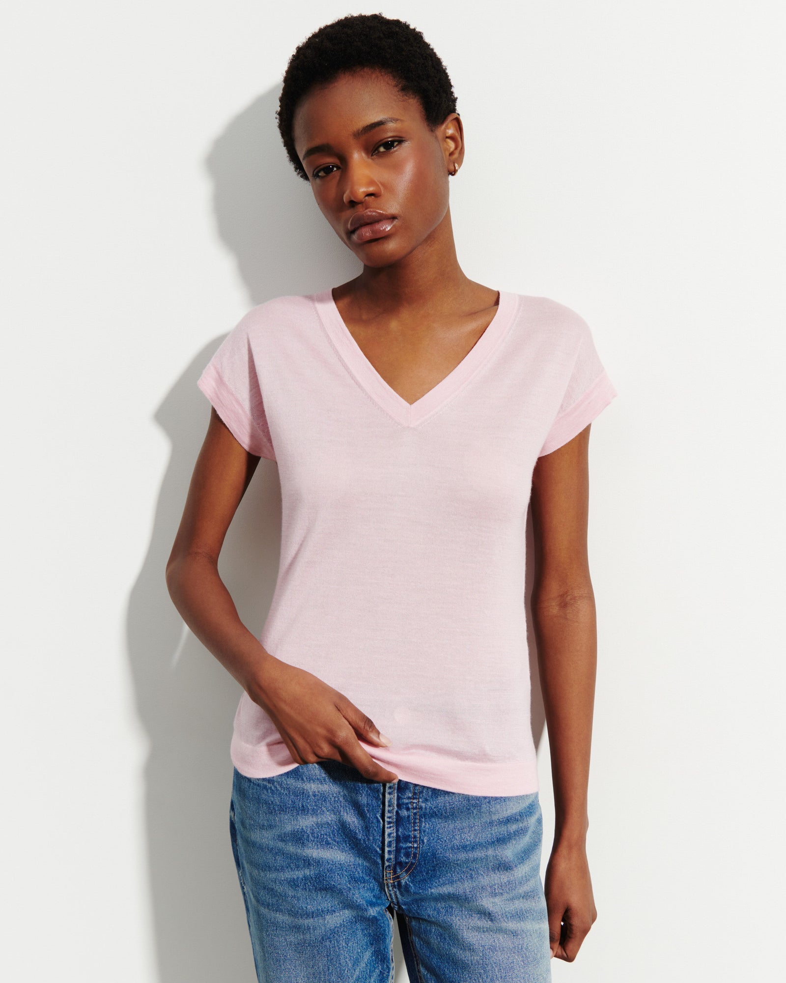 T-shirt col V -SAKURA-70% cachemire 30% soie