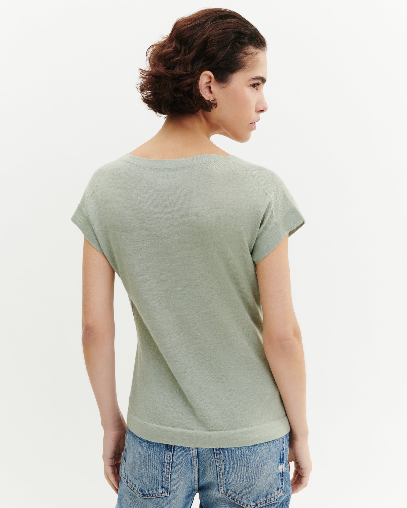 T-shirt col V -VERT AMANDE-70% cachemire 30% soie