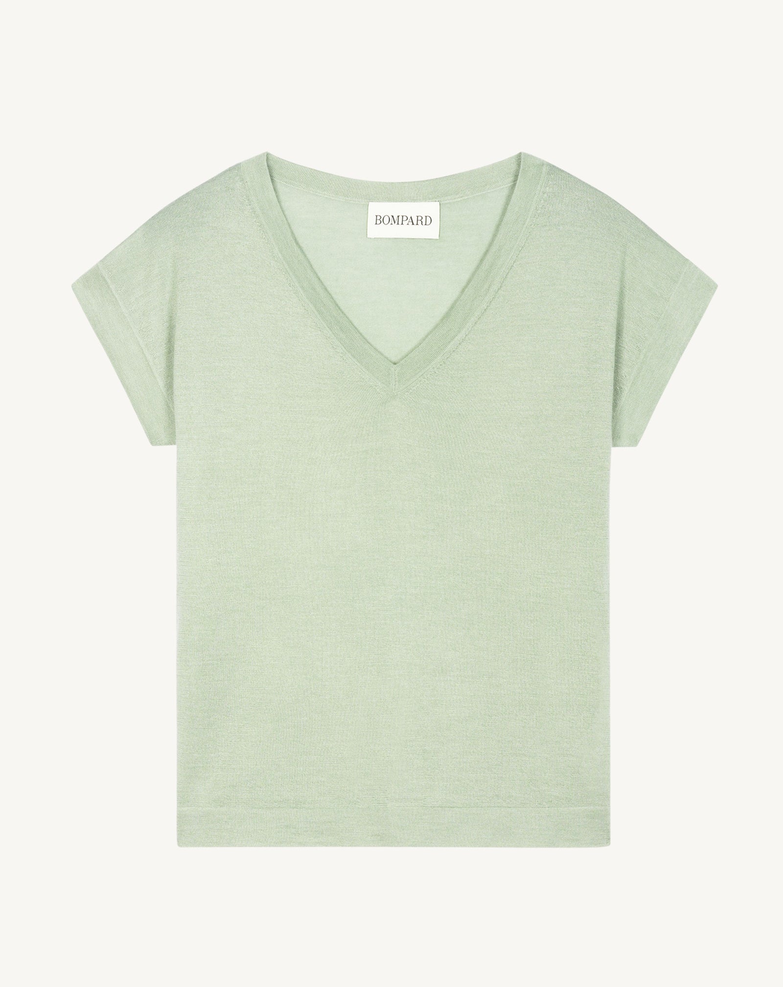 T-shirt col V -VERT AMANDE-70% cachemire 30% soie