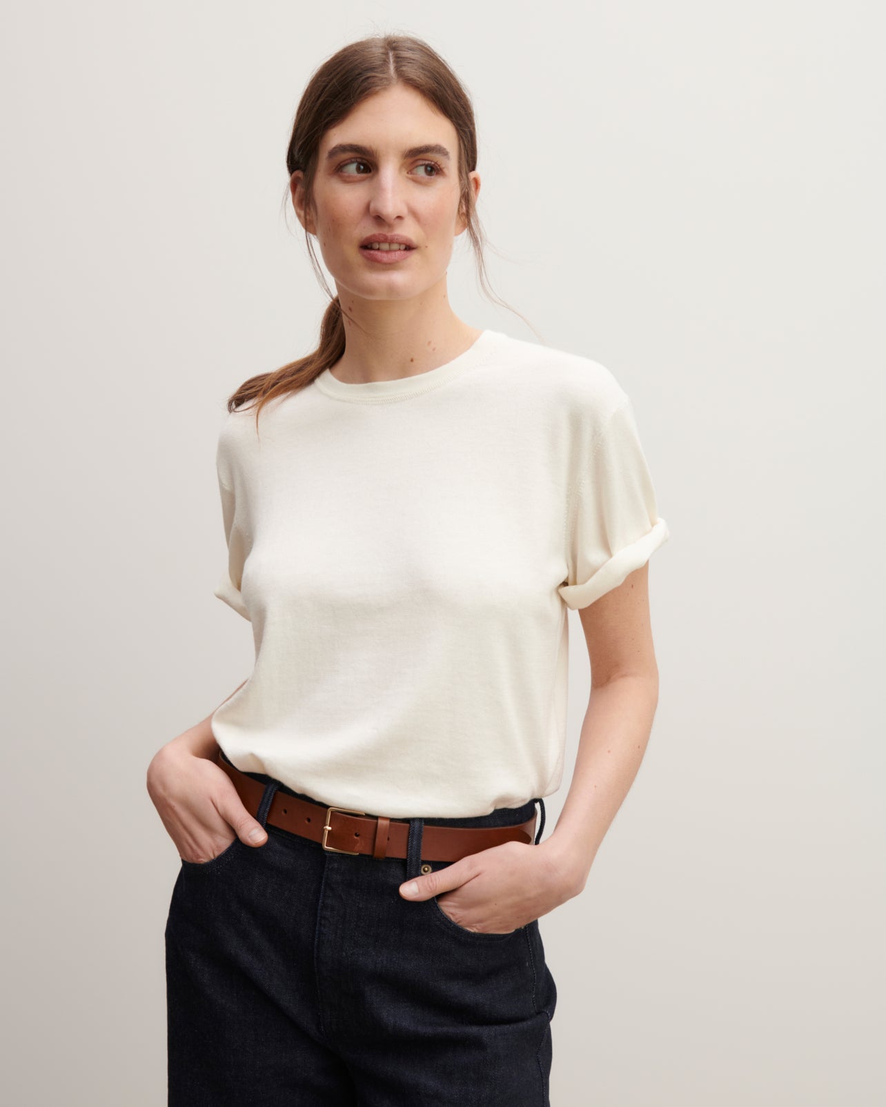 T-shirt ample ultrafin-NATUREL-85% PIMA COTON 15% CACHEMIRE