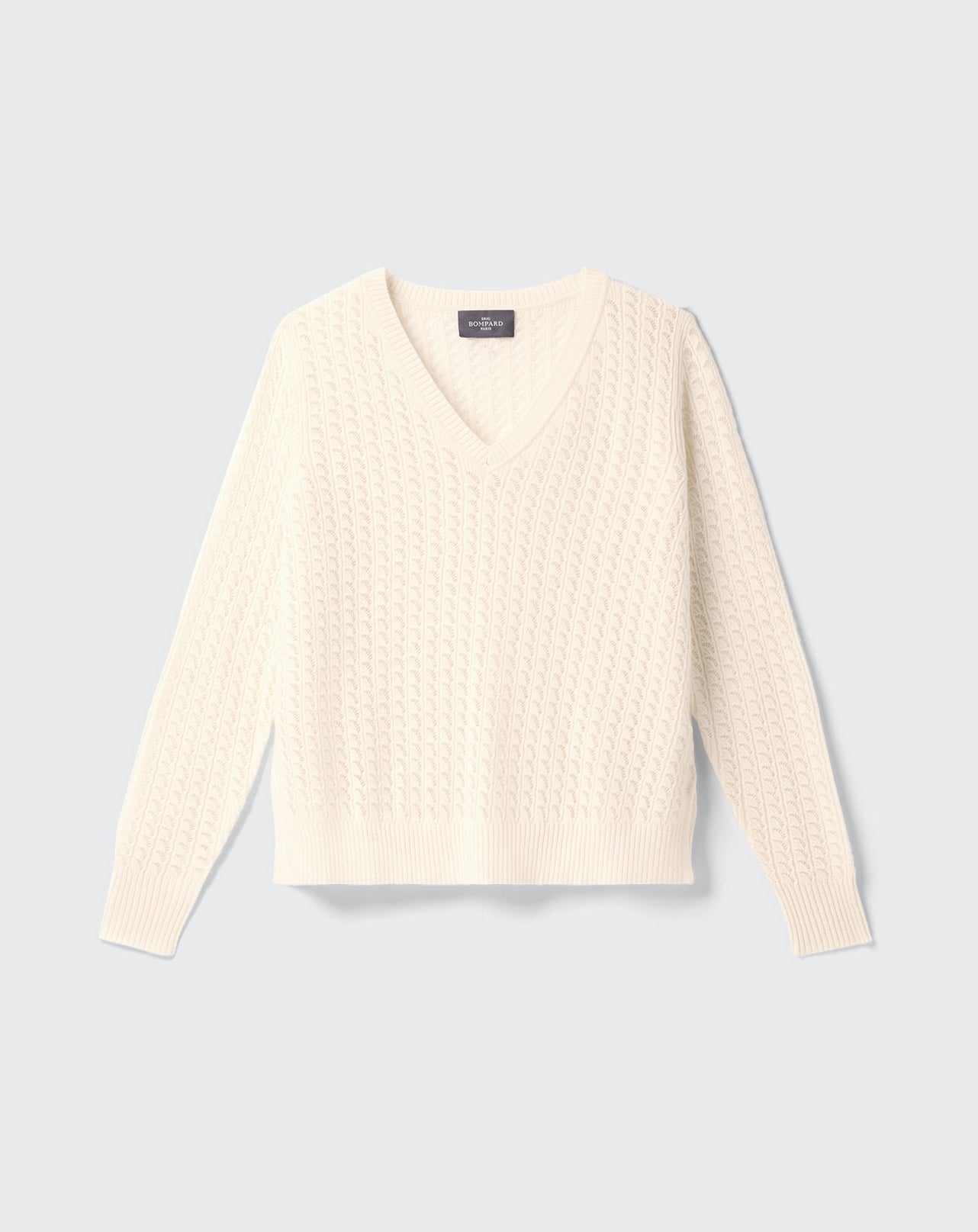 Pull V pointelle-NATUREL-100% CACHEMIRE