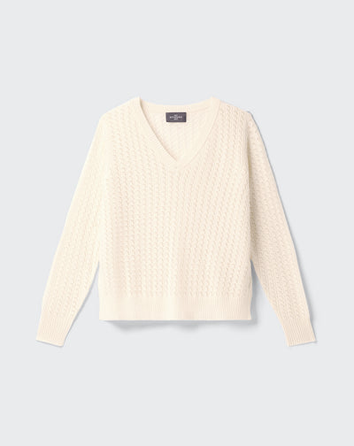 Pull V pointelle-NATUREL-100% CACHEMIRE