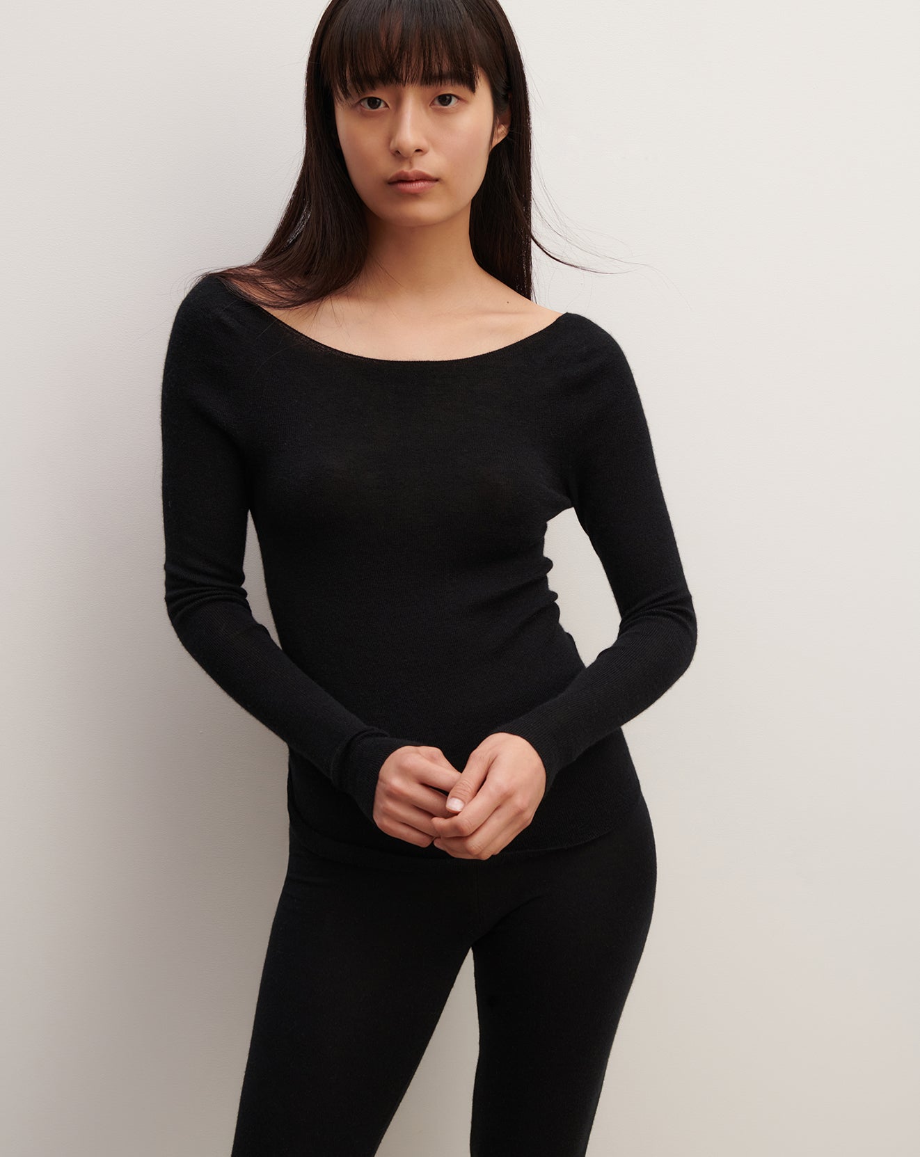 Col danseuse ultrafin sans coutures-NOIR-100% CACHEMIRE