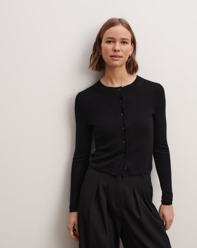 Cardigan maille unie-NOIR-70% cachemire 30% soie