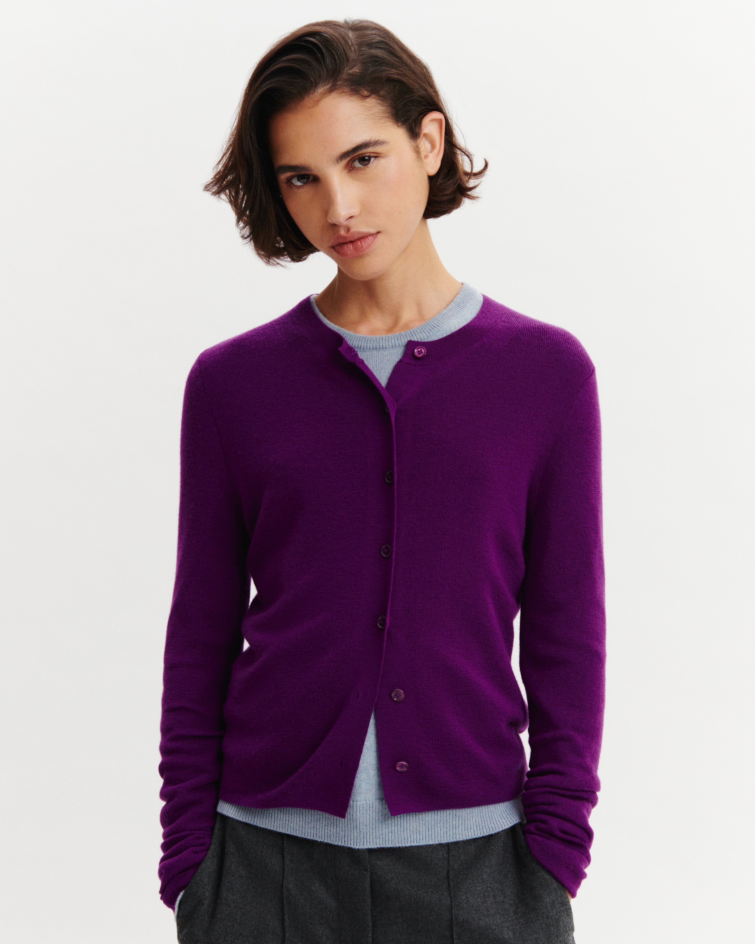 Cardigan maille unie-CYCLAMEN-70% cachemire 30% soie