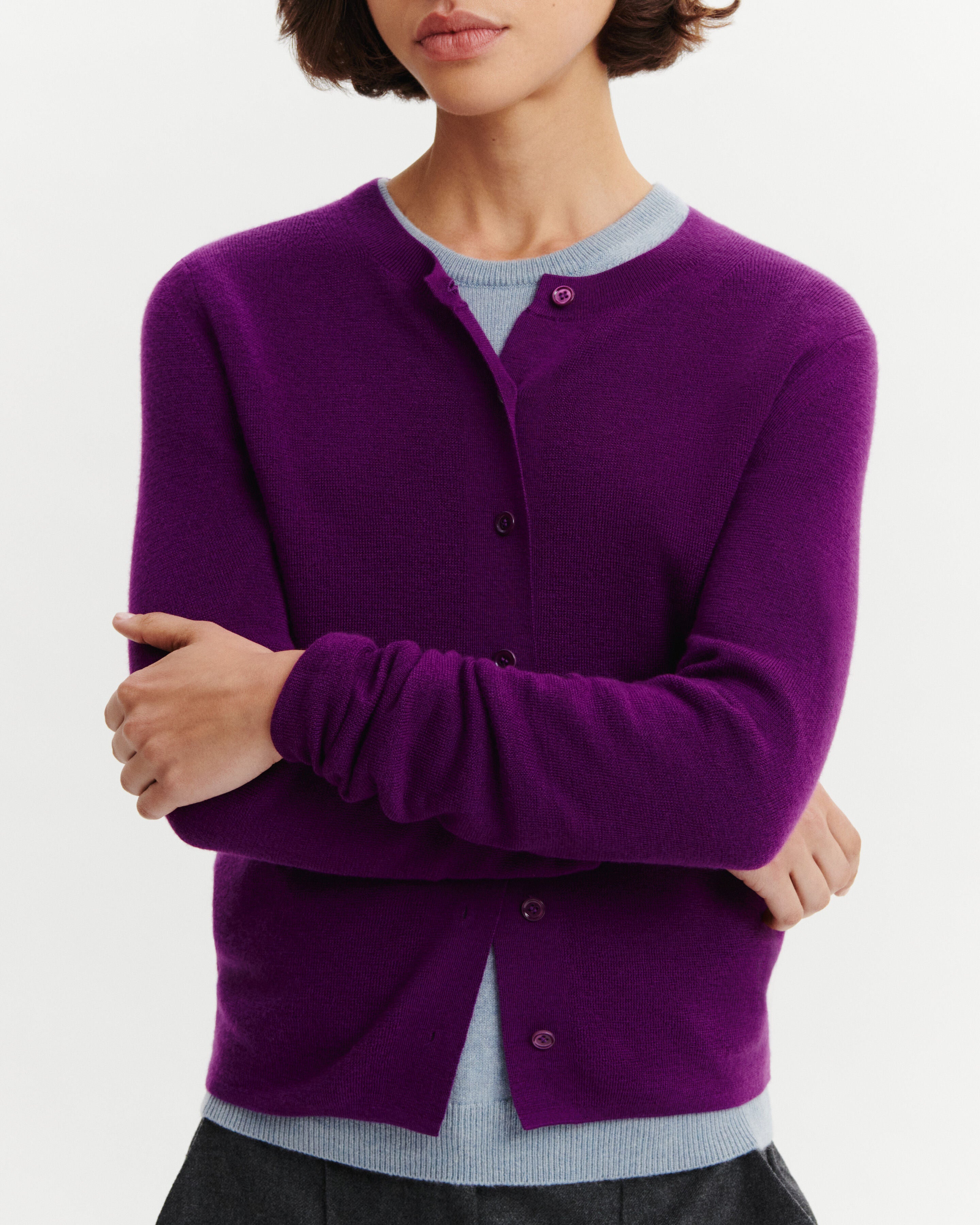 Cardigan maille unie-CYCLAMEN-70% cachemire 30% soie