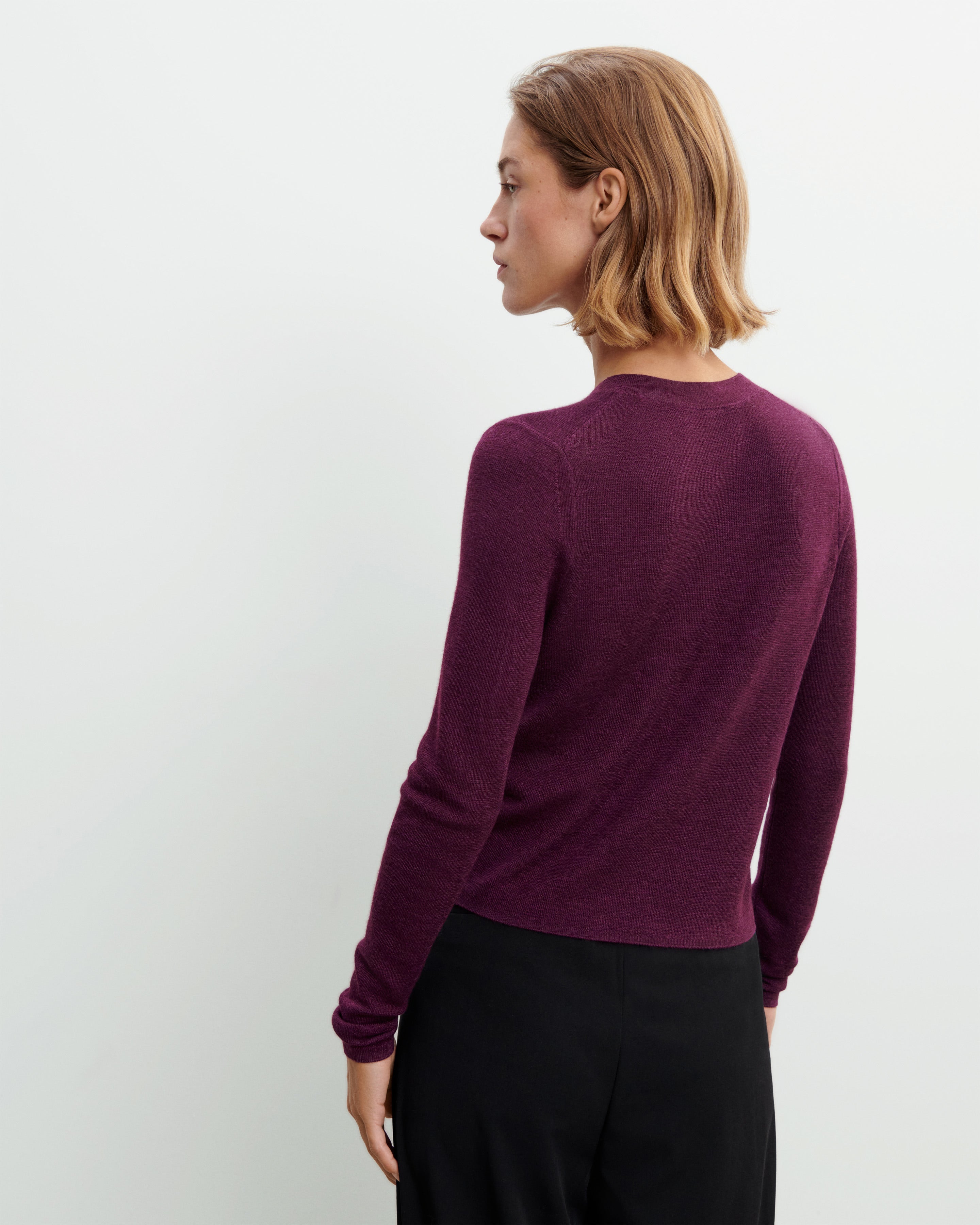 Cardigan maille unie-PRUNE DAMAS-70% cachemire 30% soie