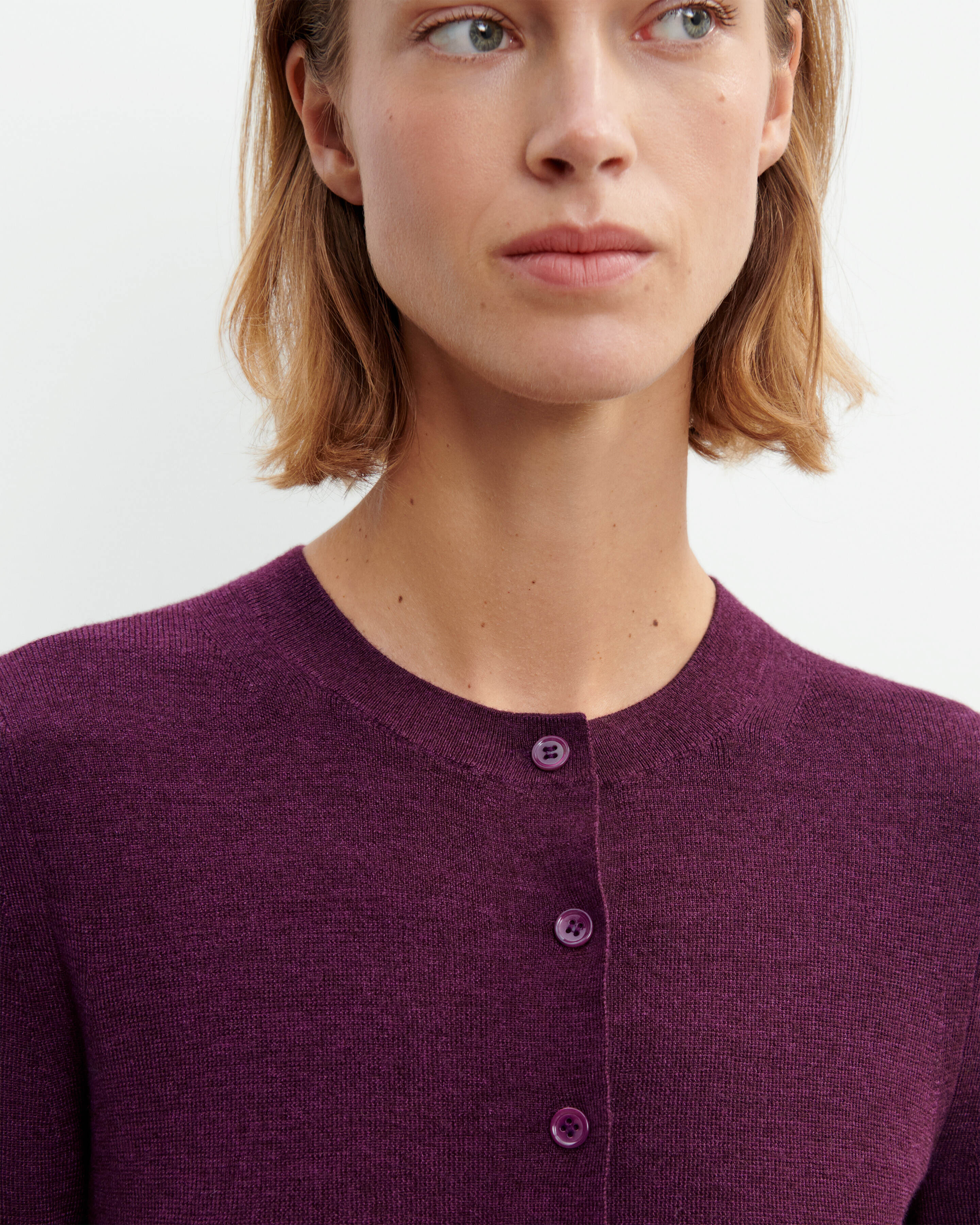 Cardigan maille unie-PRUNE DAMAS-70% cachemire 30% soie