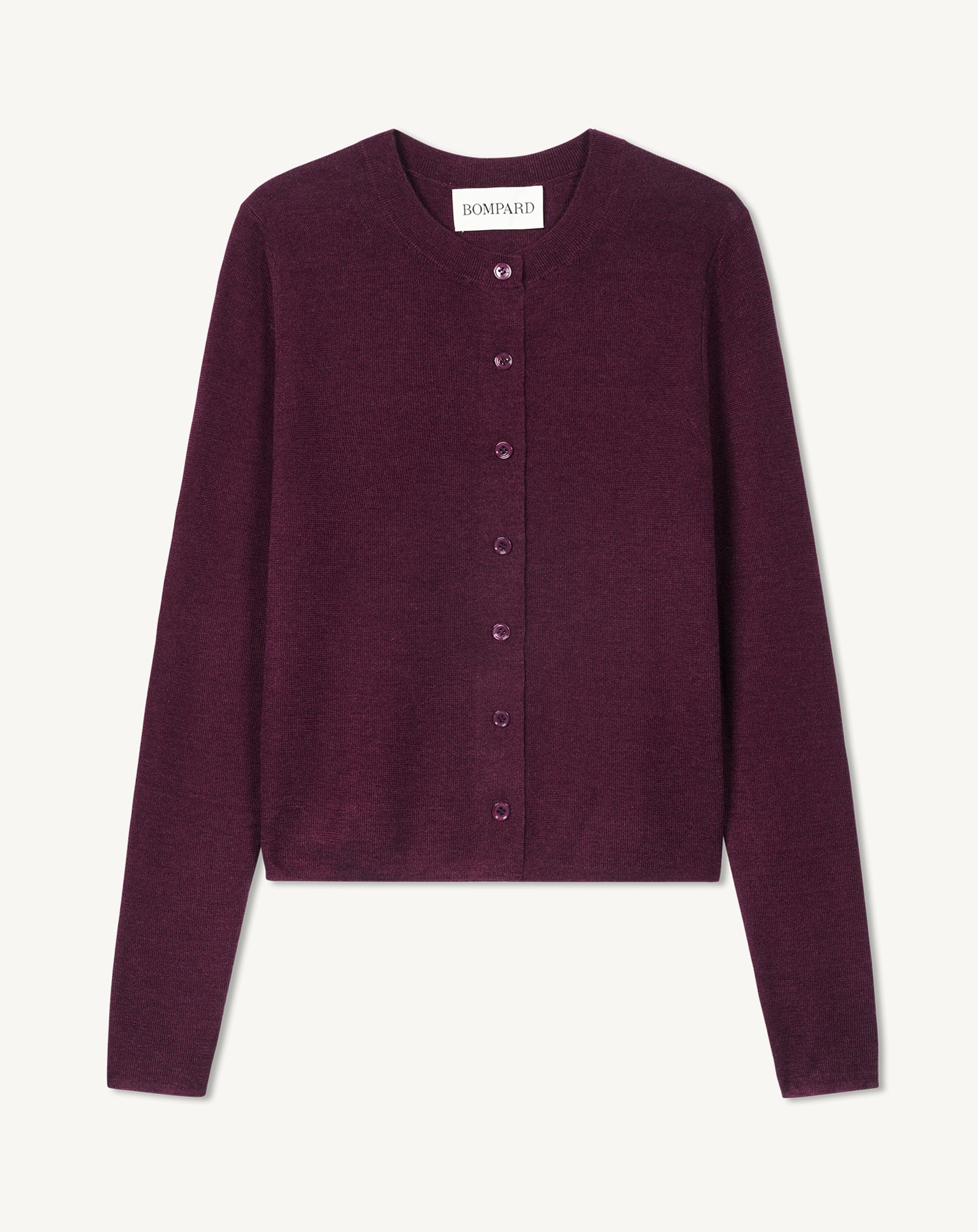 Cardigan maille unie-PRUNE DAMAS-70% cachemire 30% soie