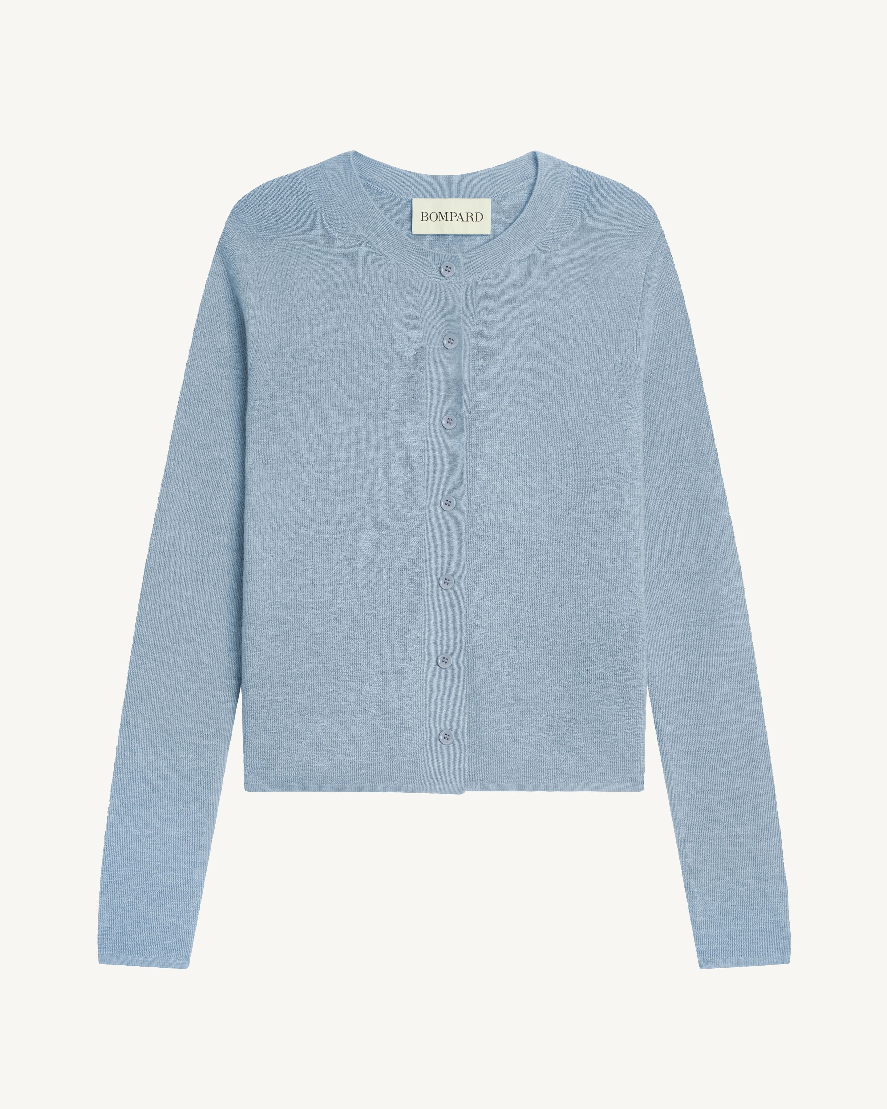 Cardigan maille unie-BLEU GLACIER-70% cachemire 30% soie