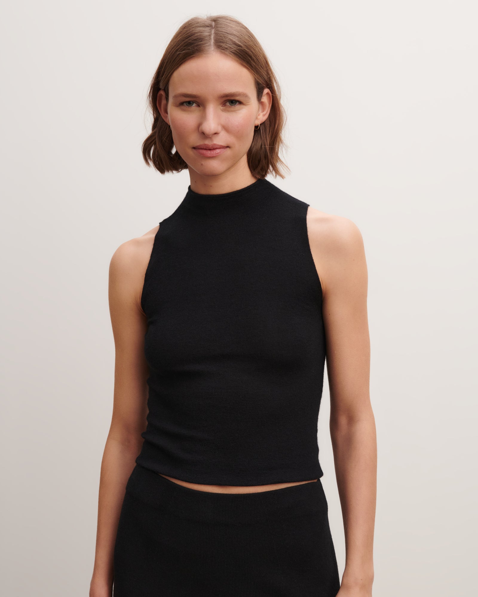 Débardeur col montant maille unie-NOIR-70% cachemire 30% soie