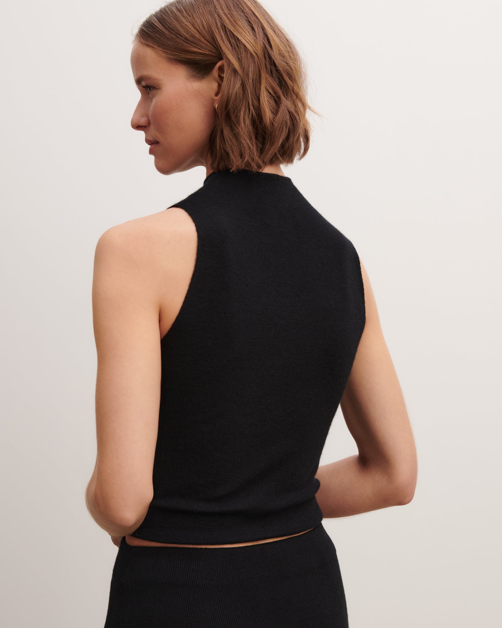 Débardeur col montant maille unie-NOIR-70% cachemire 30% soie