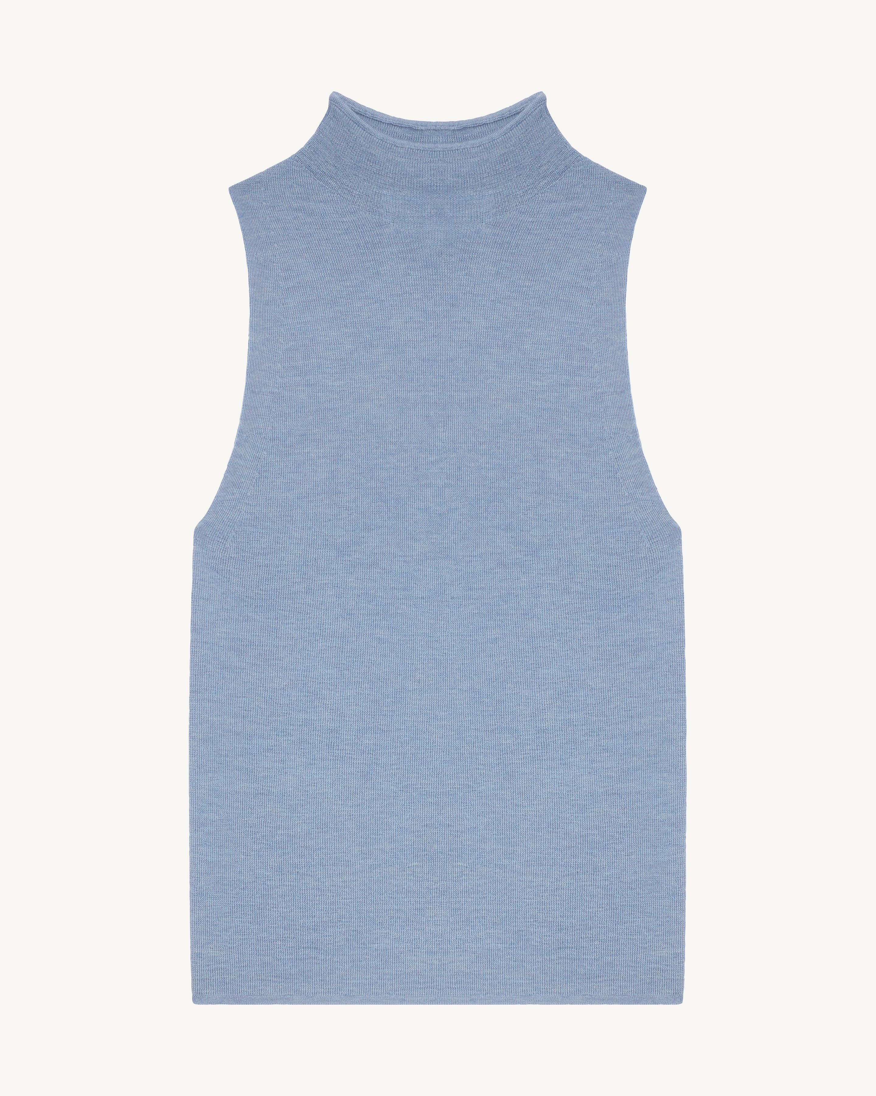 Débardeur maille unie-BLEU GLACIER-70% cachemire 30% soie