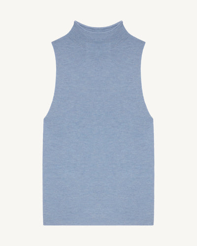 Débardeur maille unie-BLEU GLACIER-70% cachemire 30% soie
