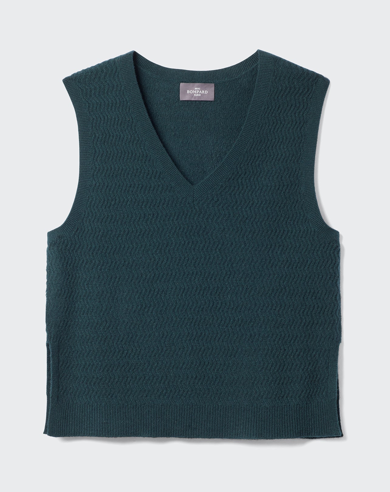 Pull V sans manches point fantaisie-VERT ZURICH-100% CACHEMIRE