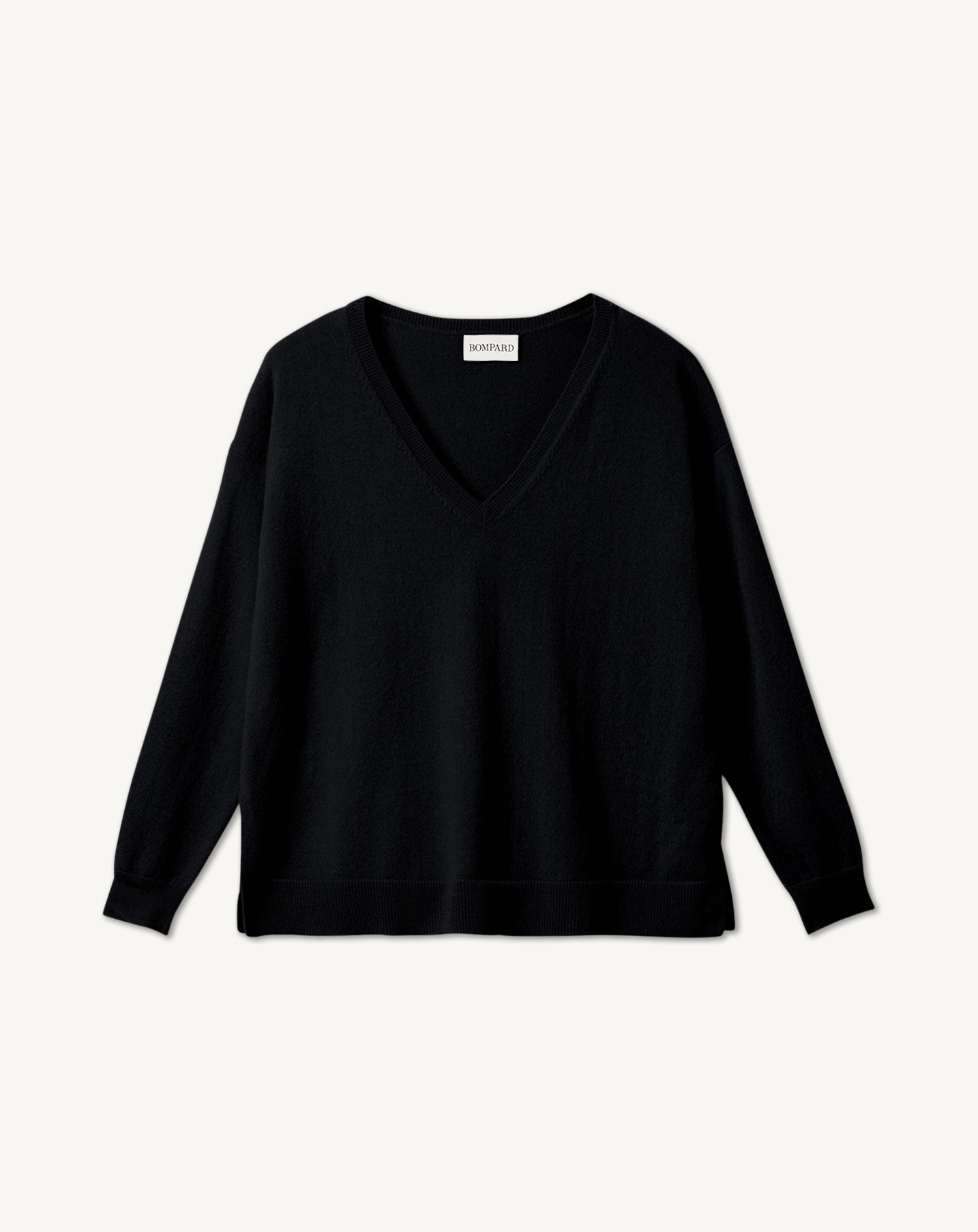 Pull V ample fentes côtés-NOIR-100% CACHEMIRE