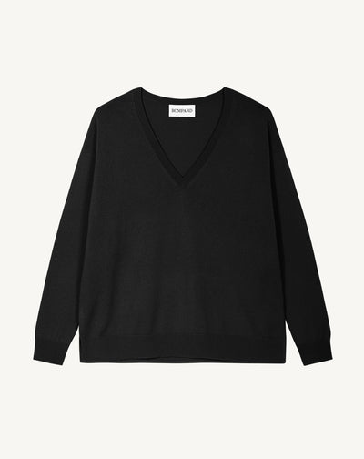 Pull V ample fentes côtés-NOIR-100% CACHEMIRE