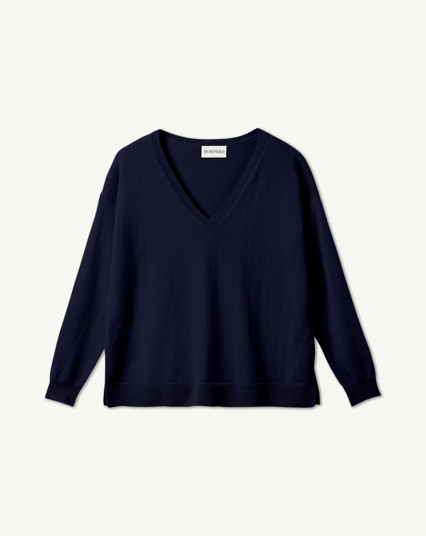 Pull V ample fentes côtés-MARINE-100% CACHEMIRE