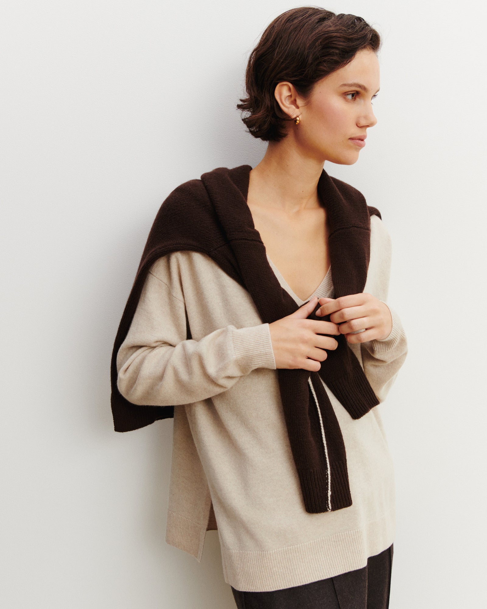 Pull col V ample fin-AVOINE-100% cachemire