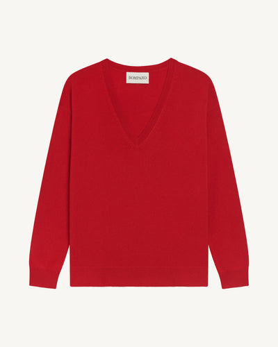 Pull col V ample fin-ROUGE QUARANTE-100% cachemire