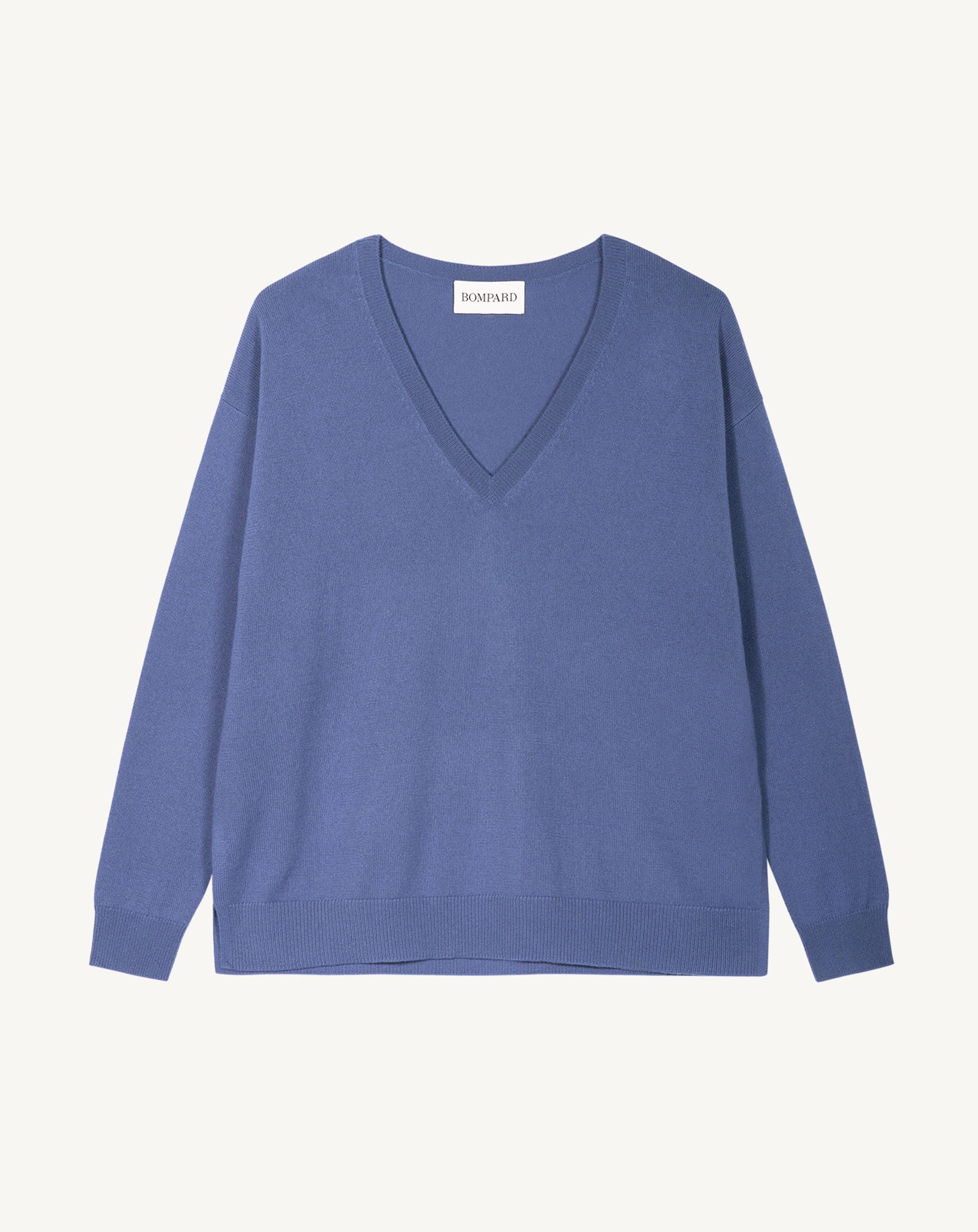 Pull col V ample fin-BLEU ATLAS-100% cachemire
