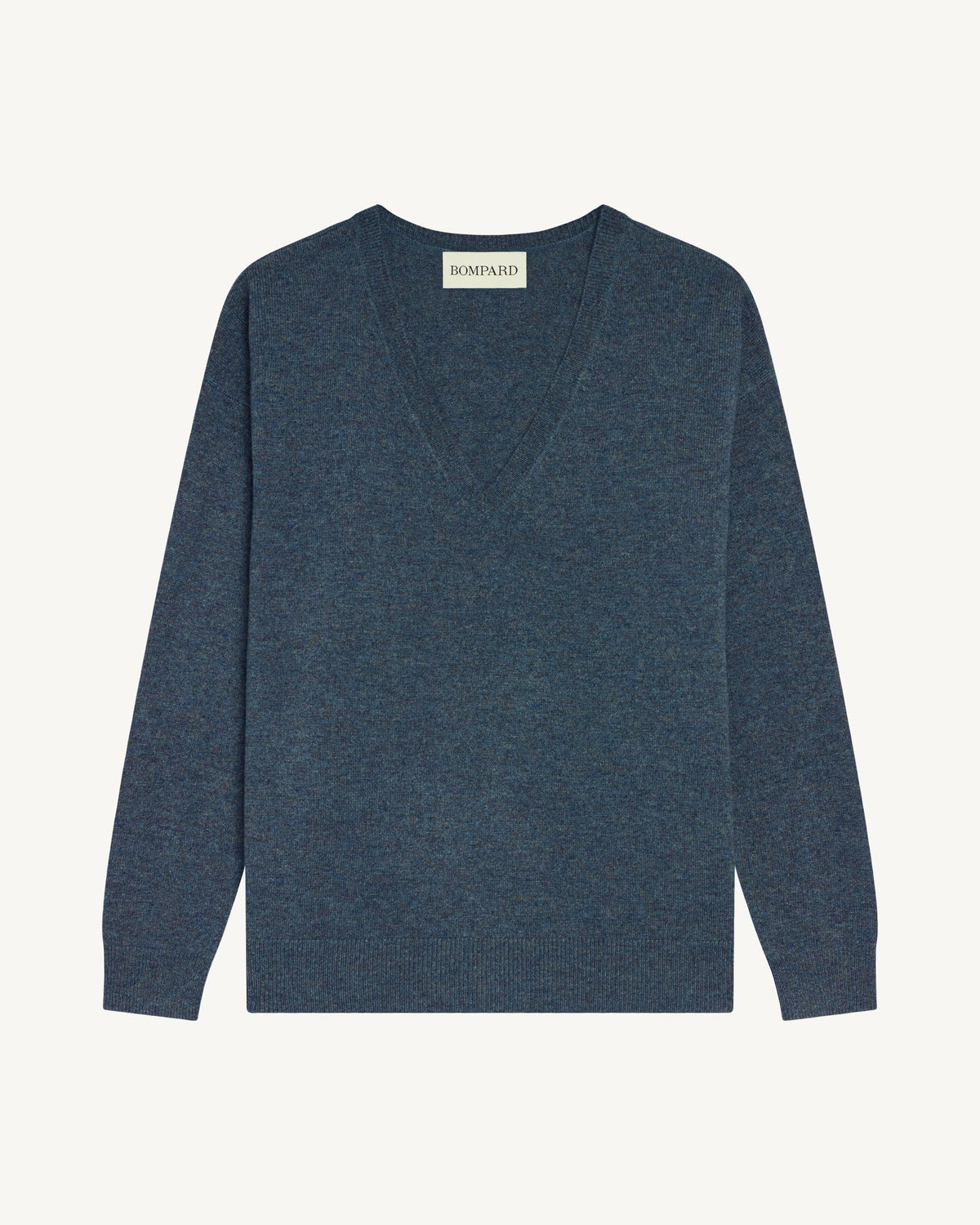 Pull col V ample fin-BLEU GRANIT-100% cachemire