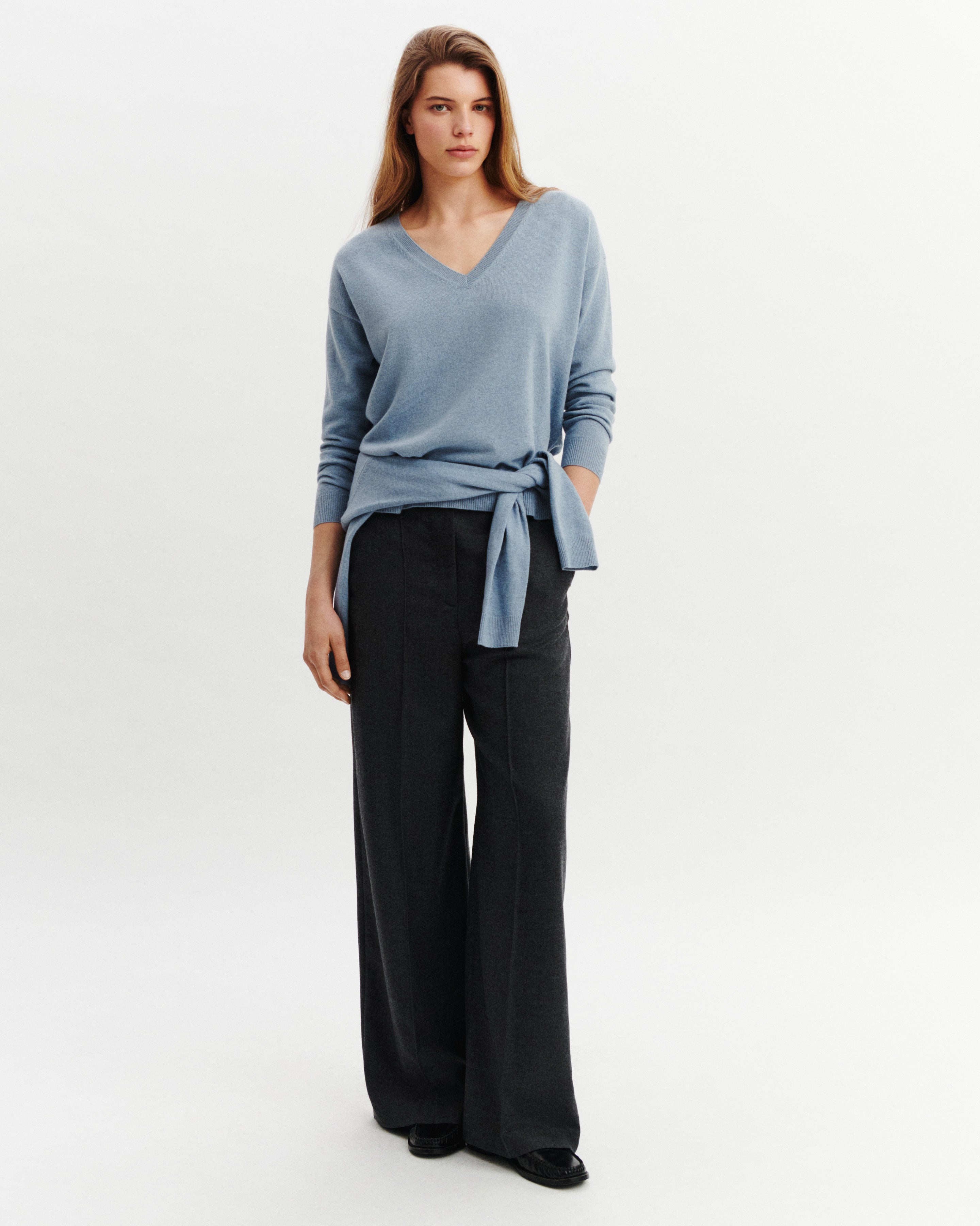 Pull col V Constance-BLEU GLACIER-100% cachemire