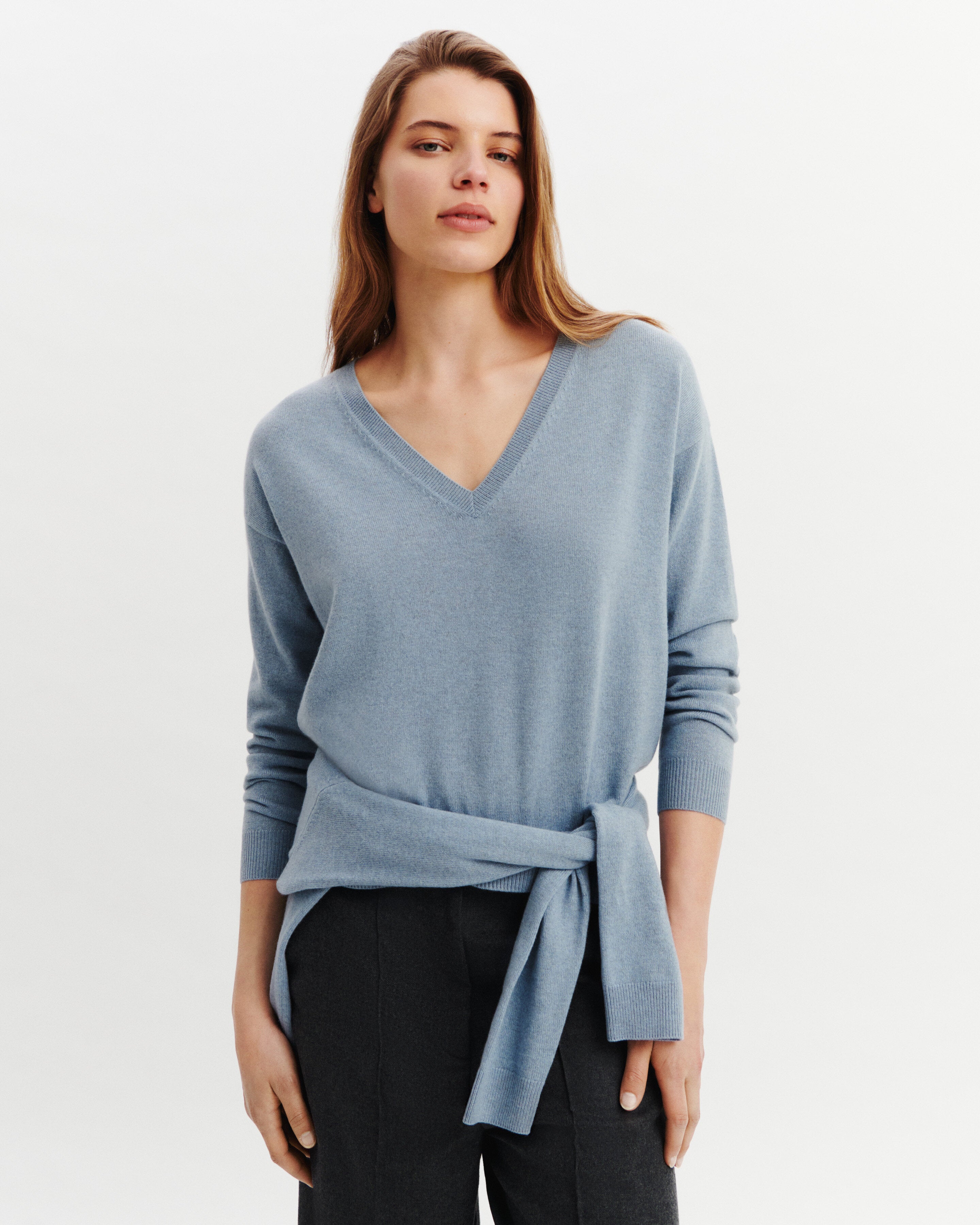 Pull col V Constance-BLEU GLACIER-100% cachemire