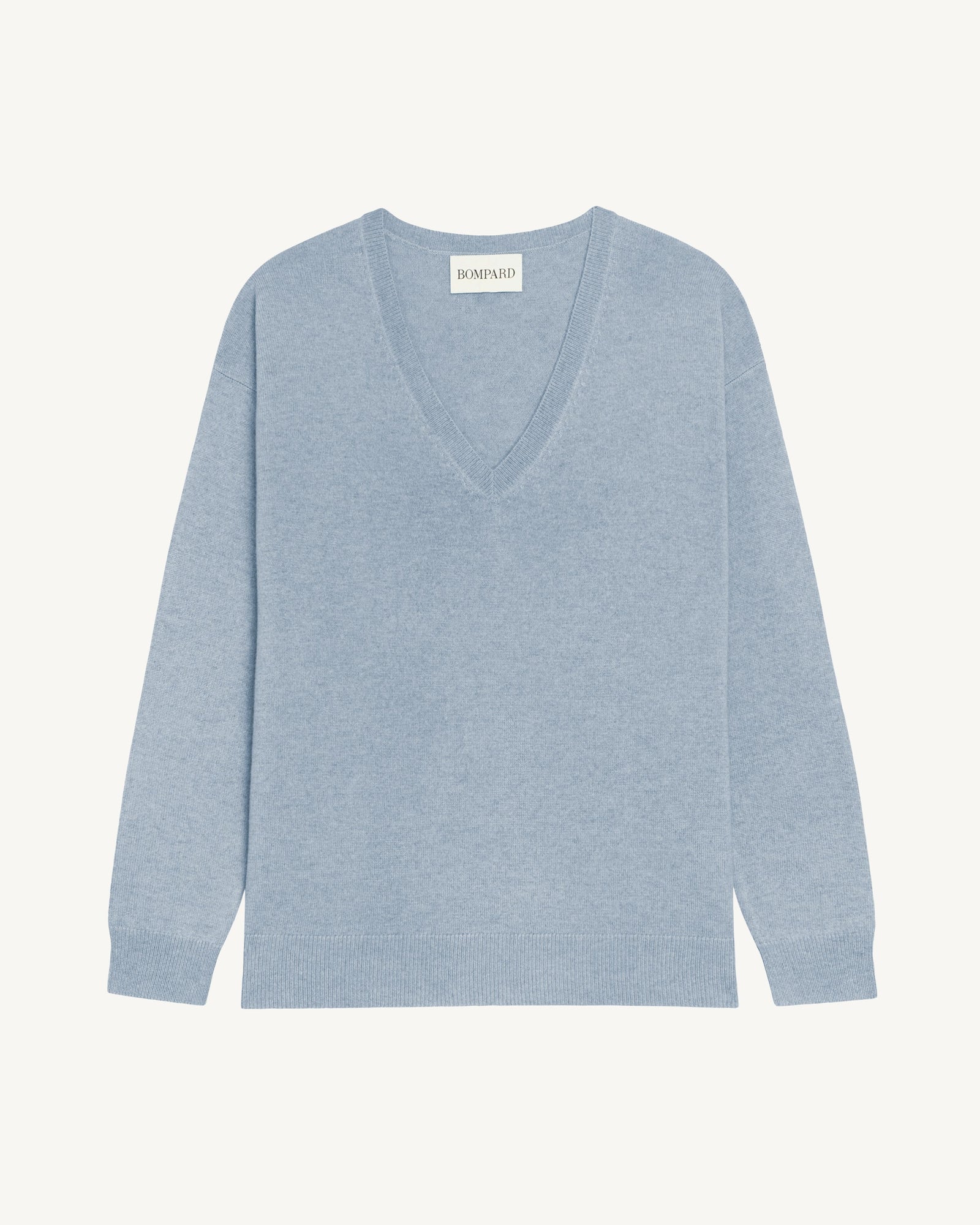 Pull col V ample fin-BLEU GLACIER-100% cachemire