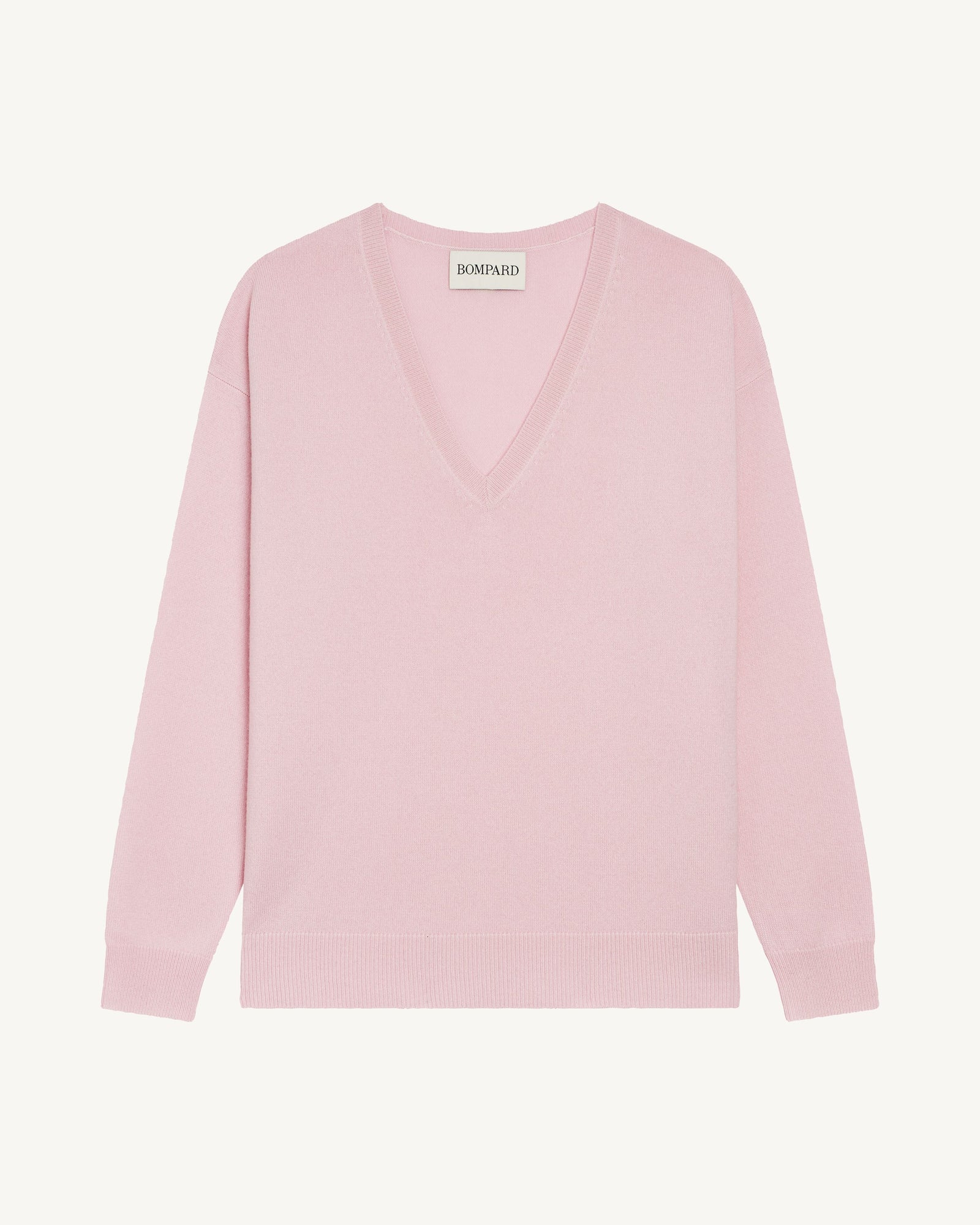 Pull col V ample fin-ROSE QUARTZ-100% cachemire