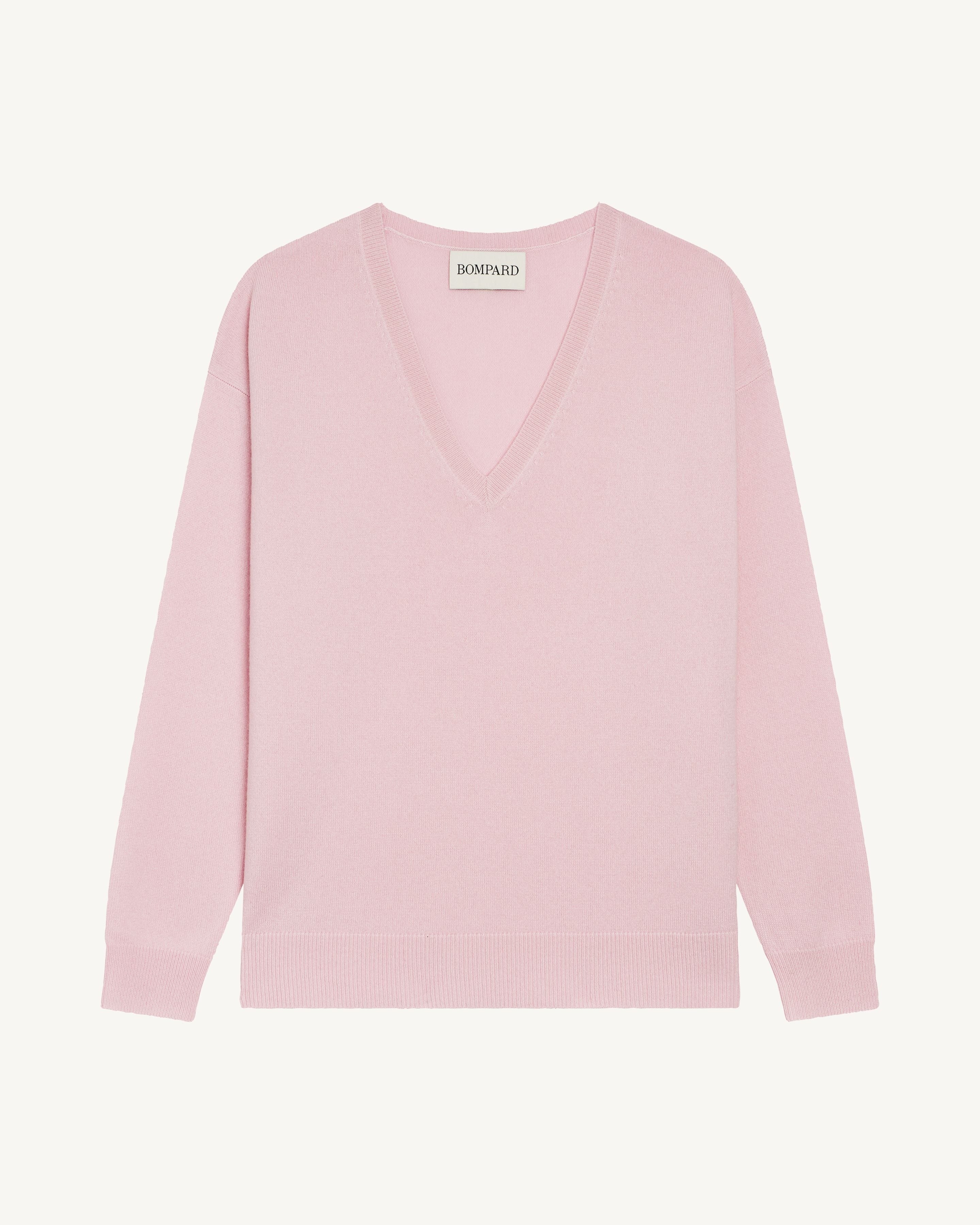 Pull col V ample fin-ROSE QUARTZ-100% cachemire