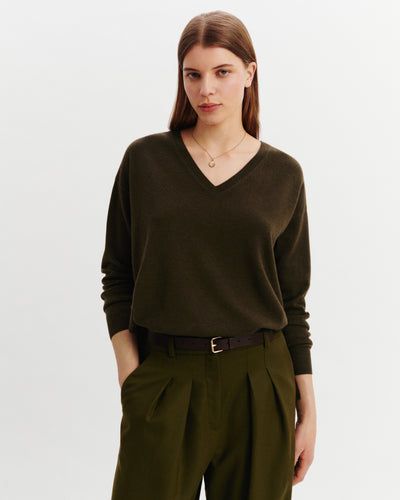 Pull col V Constance-KAKI KOMBU-100% cachemire