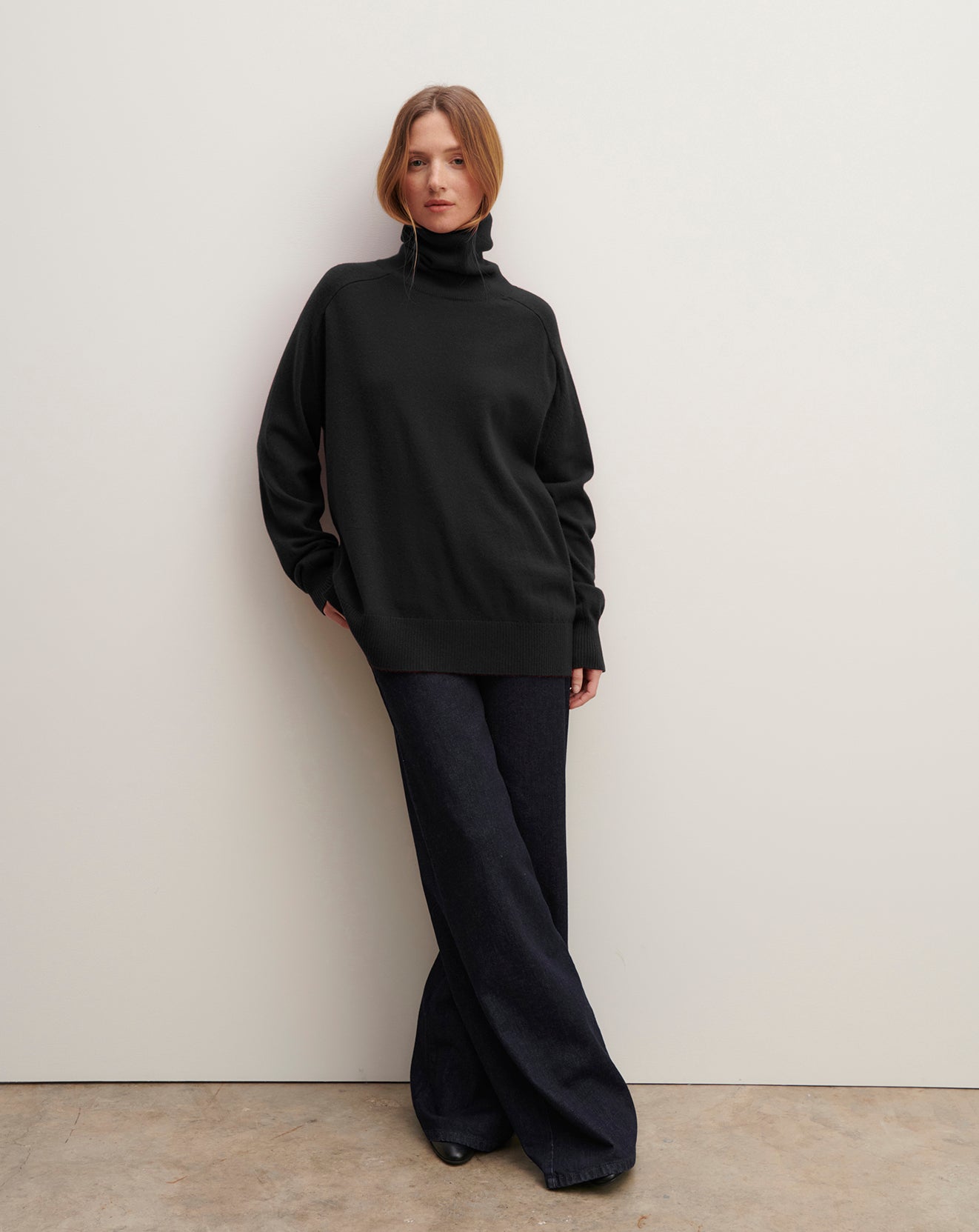 Pull col roulé ample-NOIR-100% cachemire