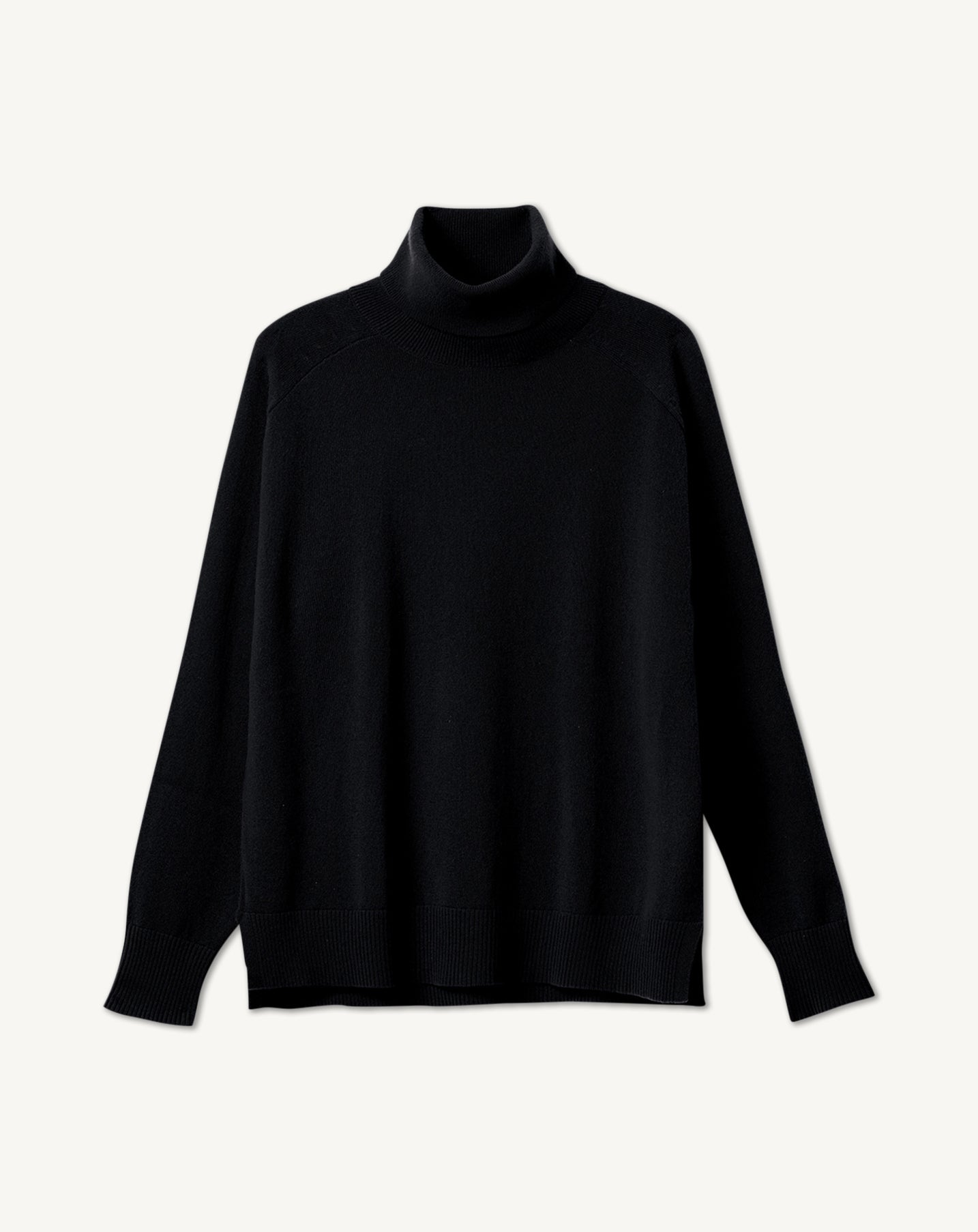 Col roulé ample manches marteau-NOIR-100% CACHEMIRE