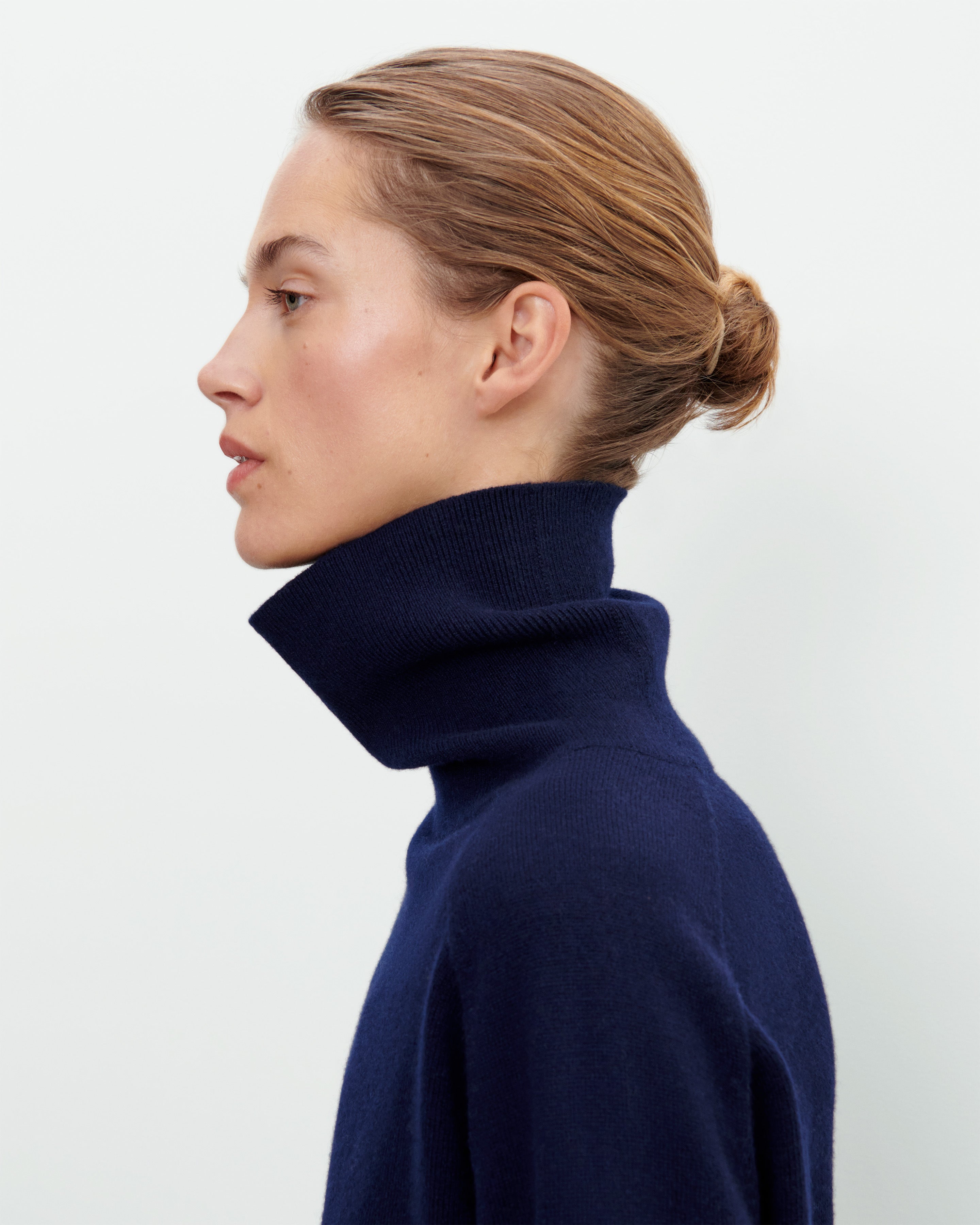 Pull col roulé ample-MARINE-100% cachemire