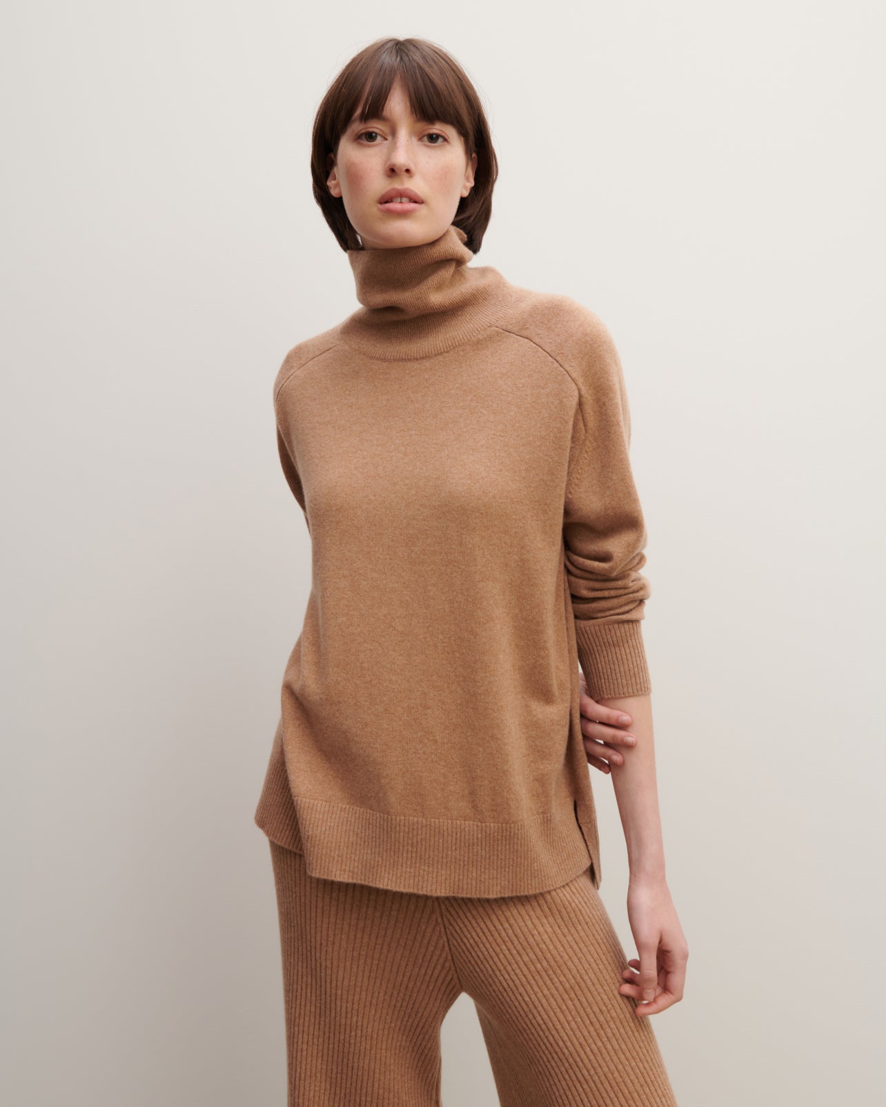 Pull col roulé ample-CARAMEL-100% cachemire