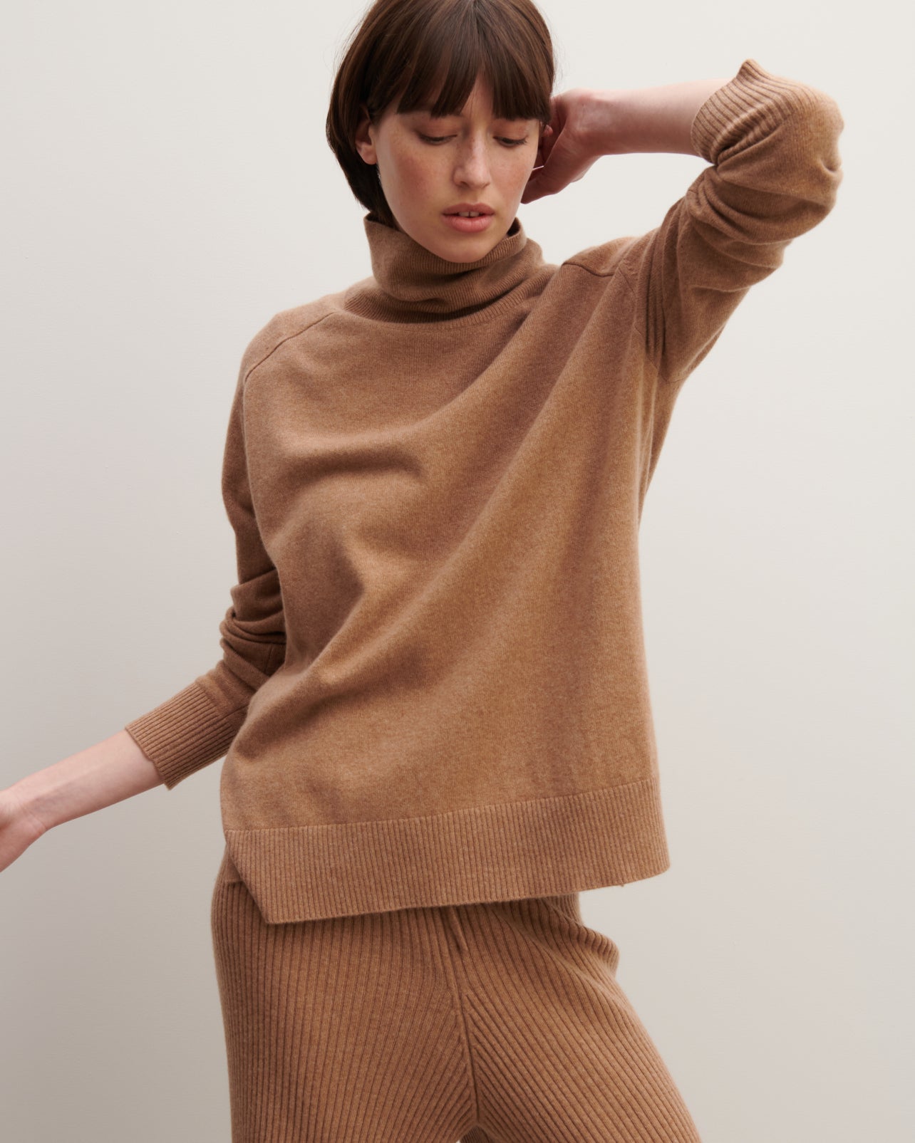 Pull col roulé ample-CARAMEL-100% cachemire