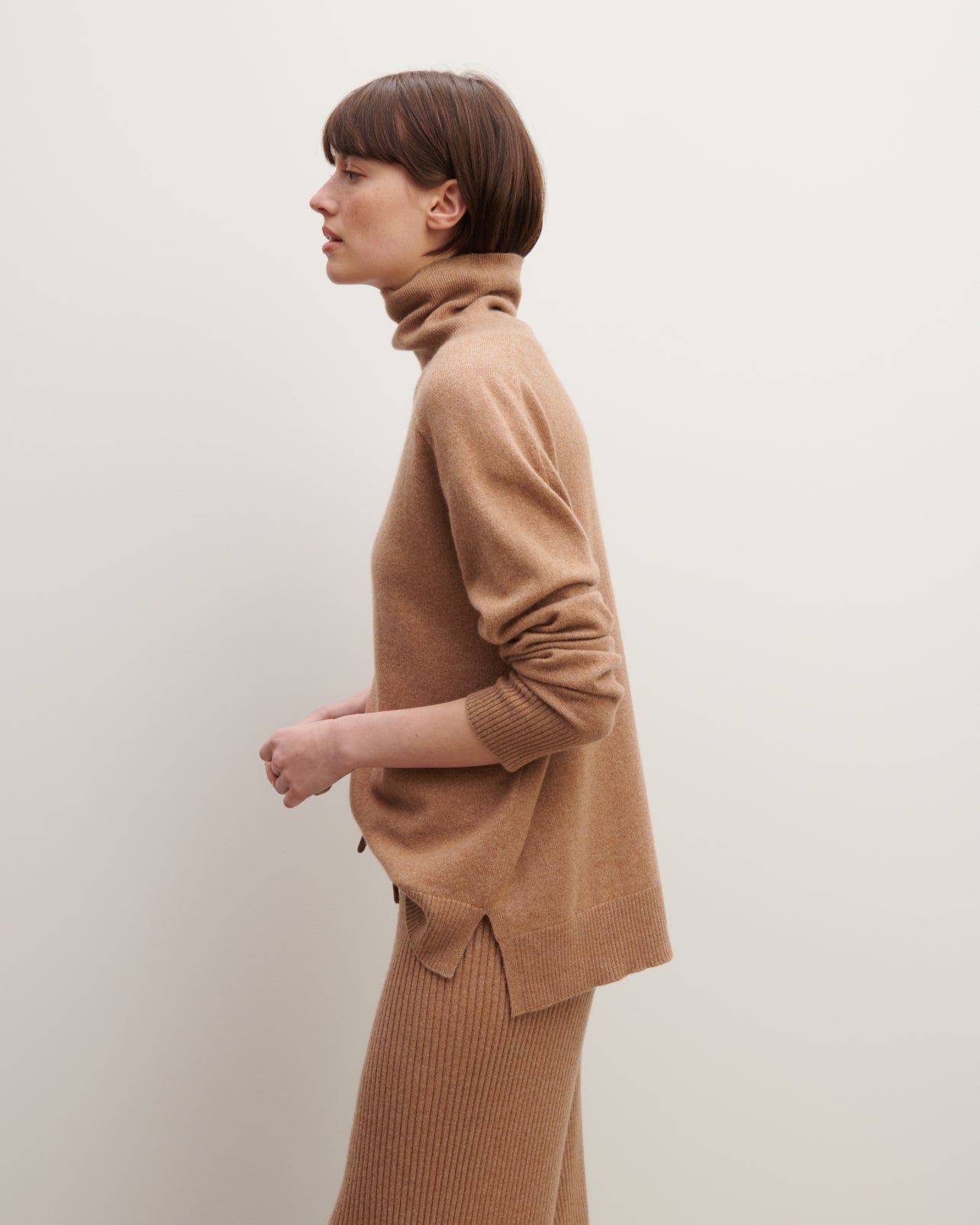 Pull col roulé ample-CARAMEL-100% cachemire