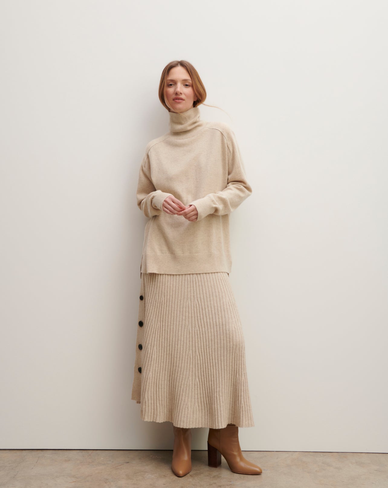 Col roulé ample manches marteau-AVOINE-100% cachemire