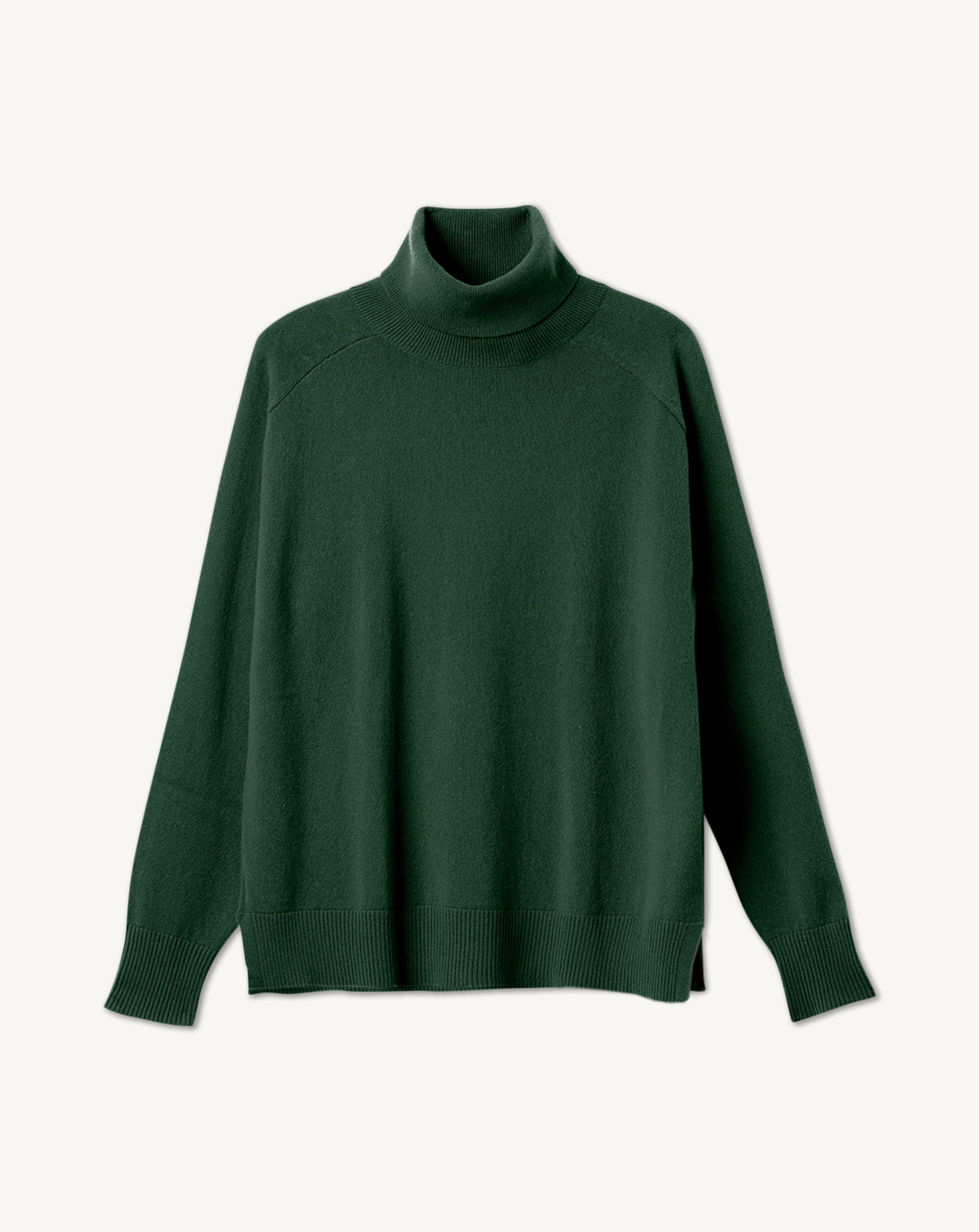 Col roulé ample manches marteau-VERT ZURICH-100% CACHEMIRE