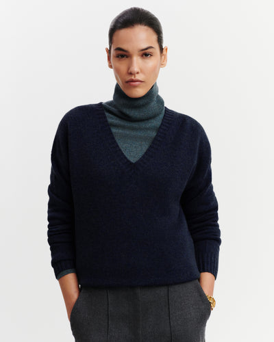 Pull col V Léonore-MARINE-100% cachemire