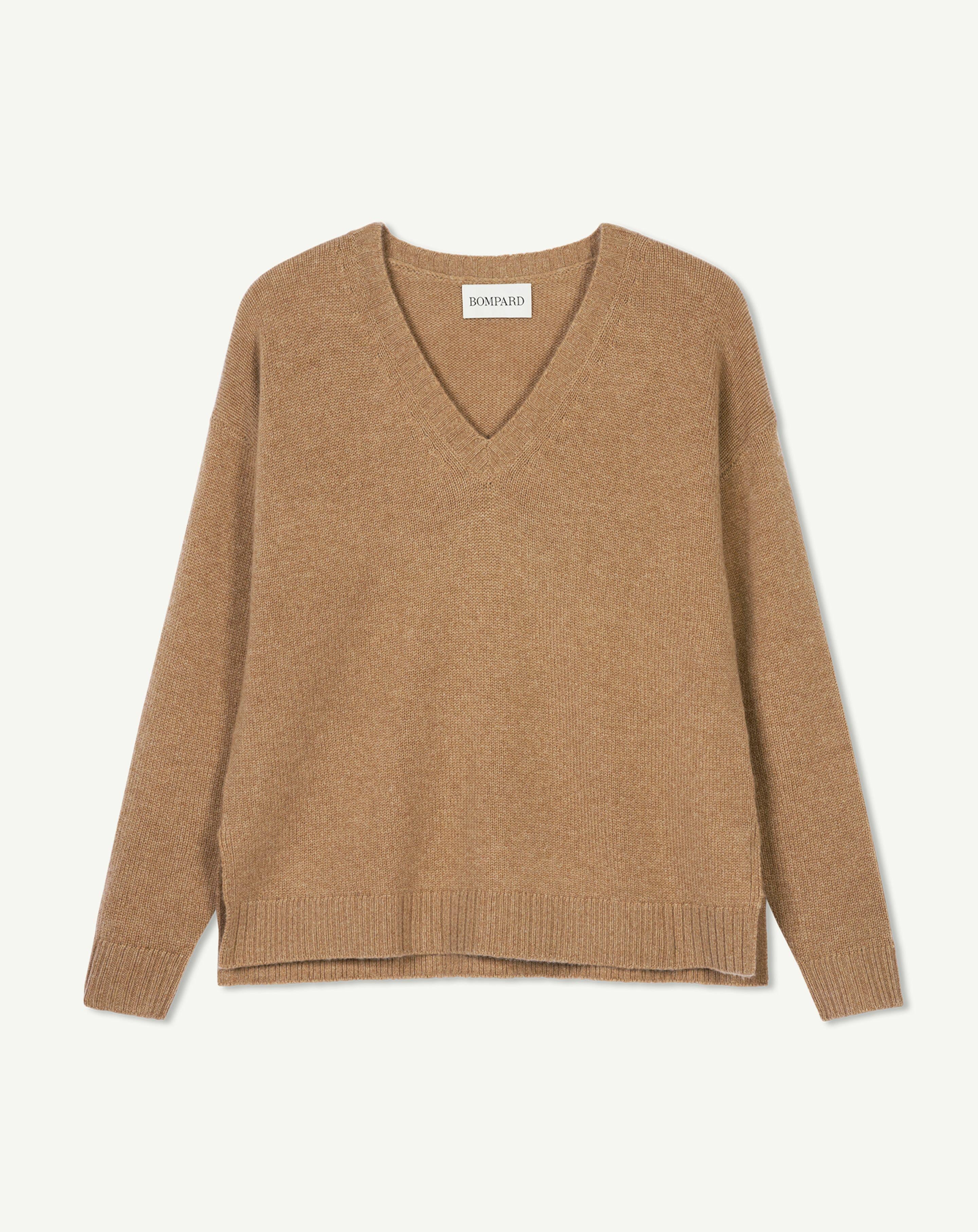 Pull col V ample-CARAMEL-100% cachemire