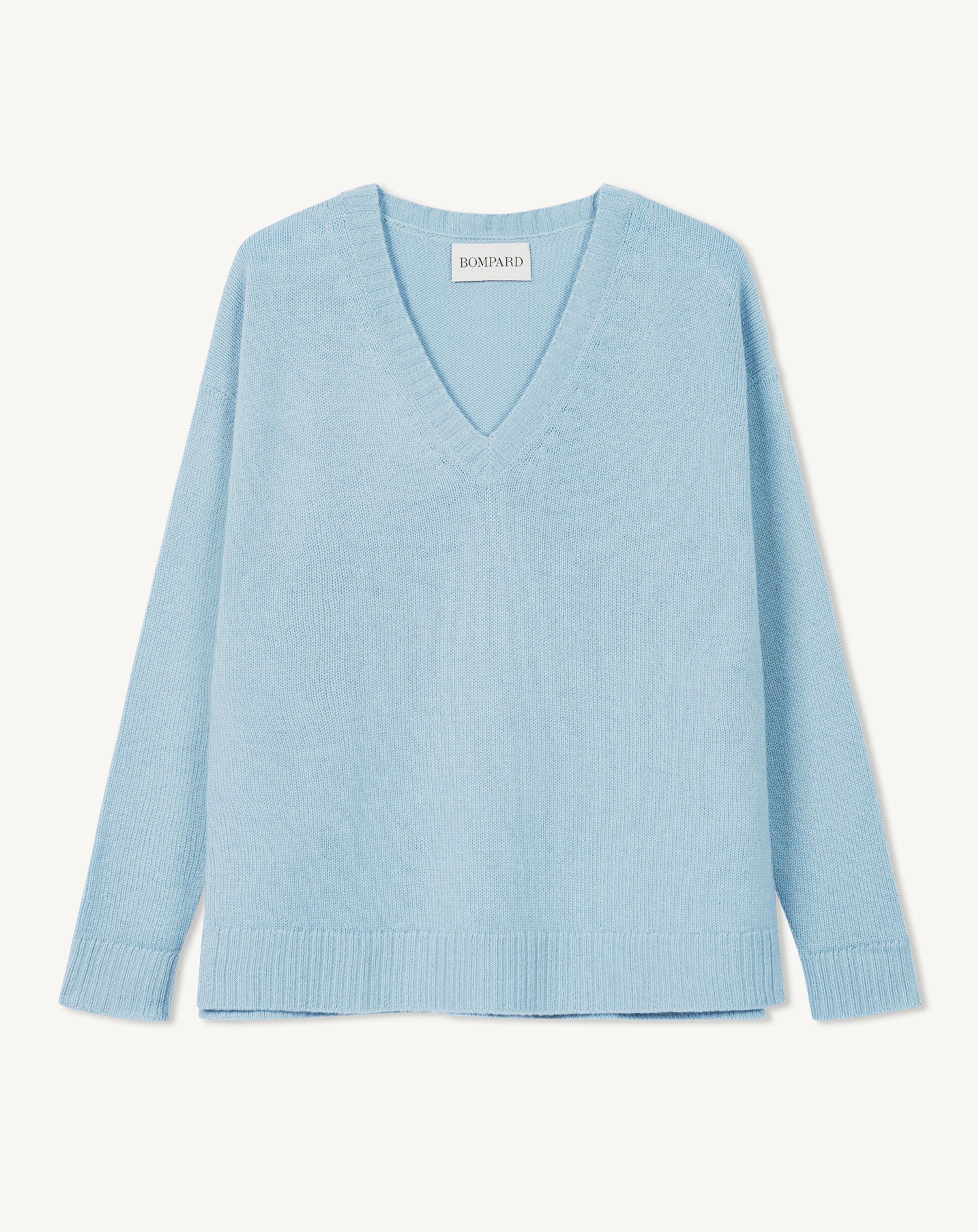 Loose V-neck pullover in Cashmere Women concorde blue | Eric Bompard